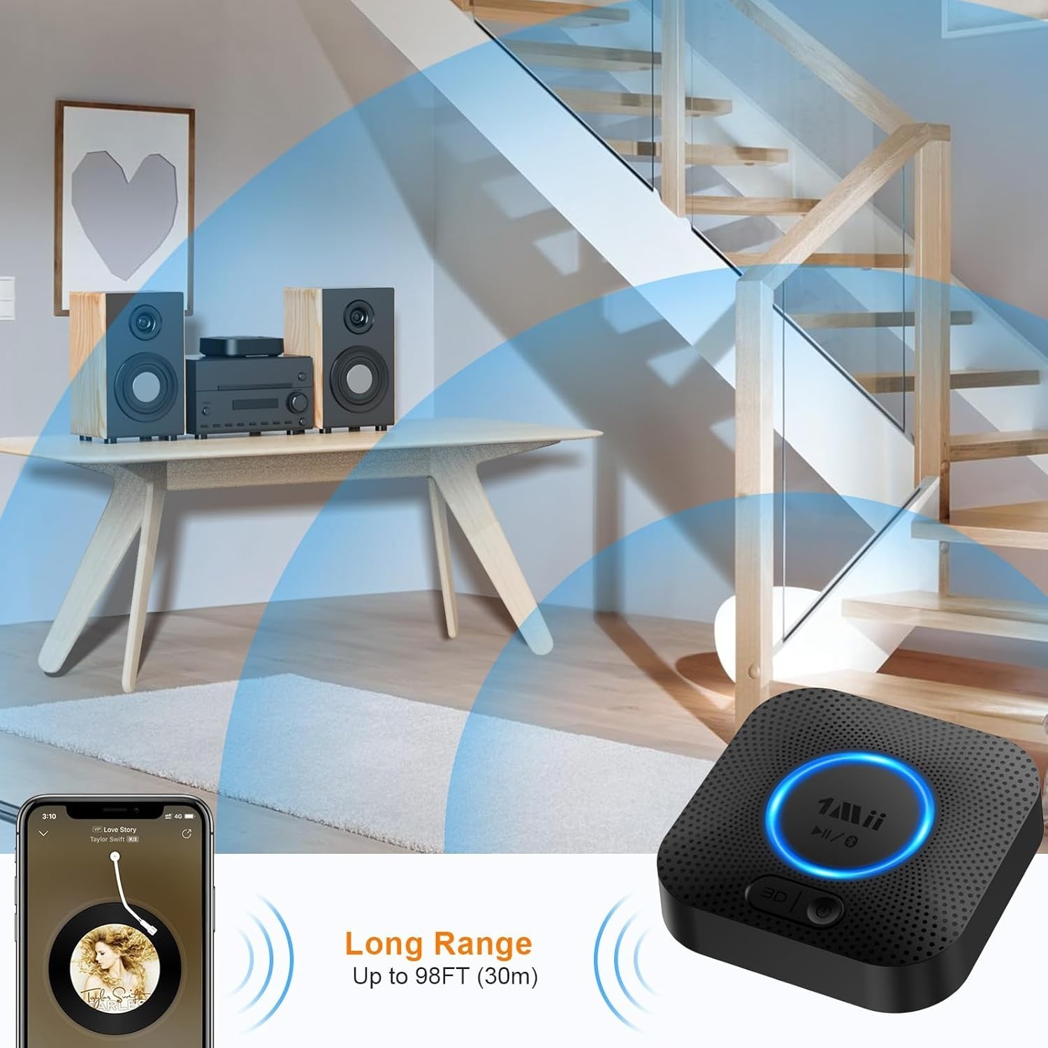 Hi-Fi Wireless Audio Adapter - 3D Surround Bluetooth Receiver, Alexa Compatible