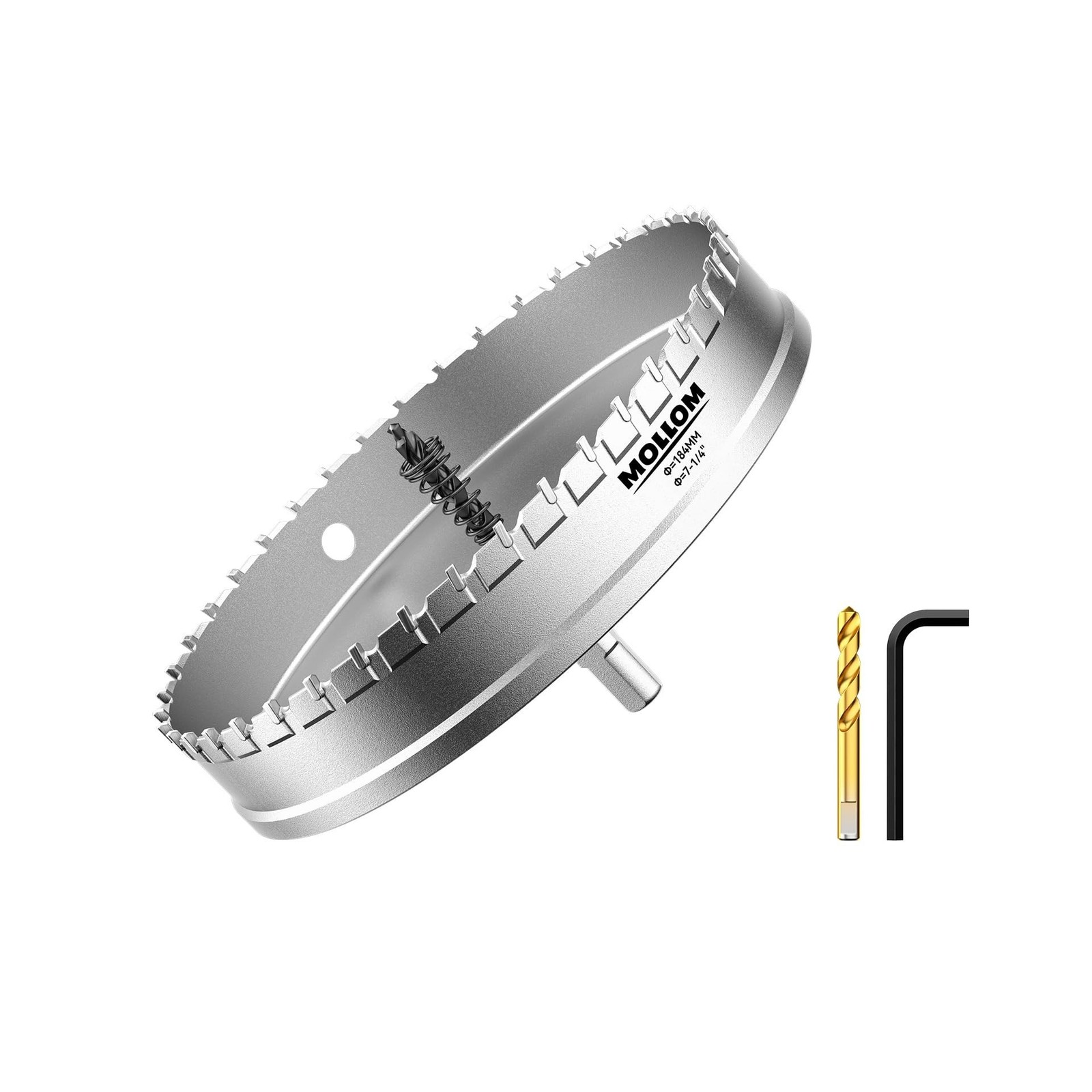 Mollom (7-1/4''|184mm) Heavy Duty Carbide Hole Saw with 2 Pilot Drill Bits, H...
