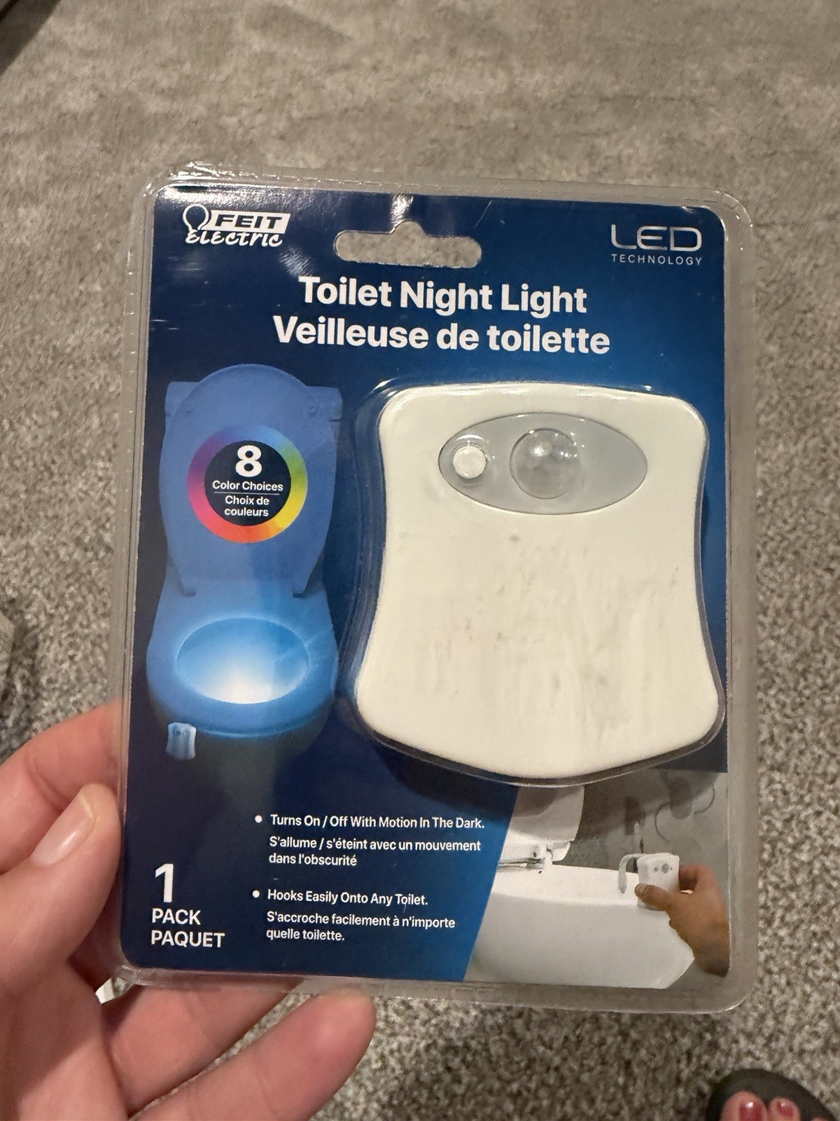 Feit Electric Toilet Bowl Motion Sensor Night Light Color Changing 8 LED Glow