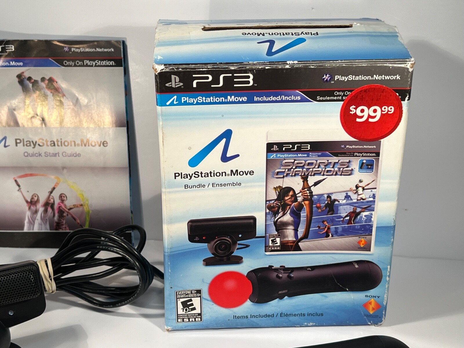 PS3 Playstation Move Bundle With Original Box - Controller, Camera, And Cable