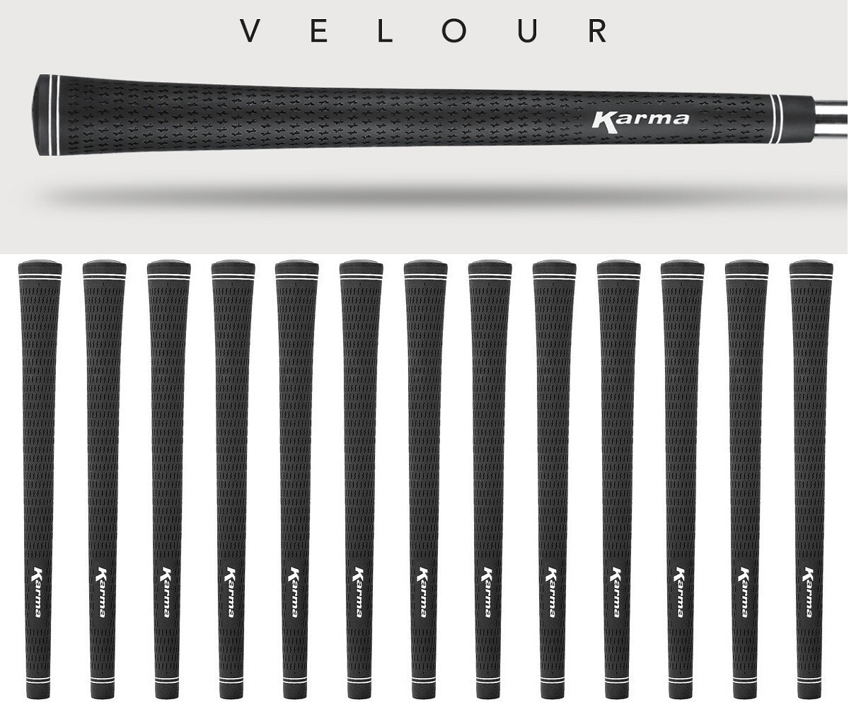 Lot of 13 Karma Velour Black Standard Size .600 Round Golf Club Grips 51g NEW!