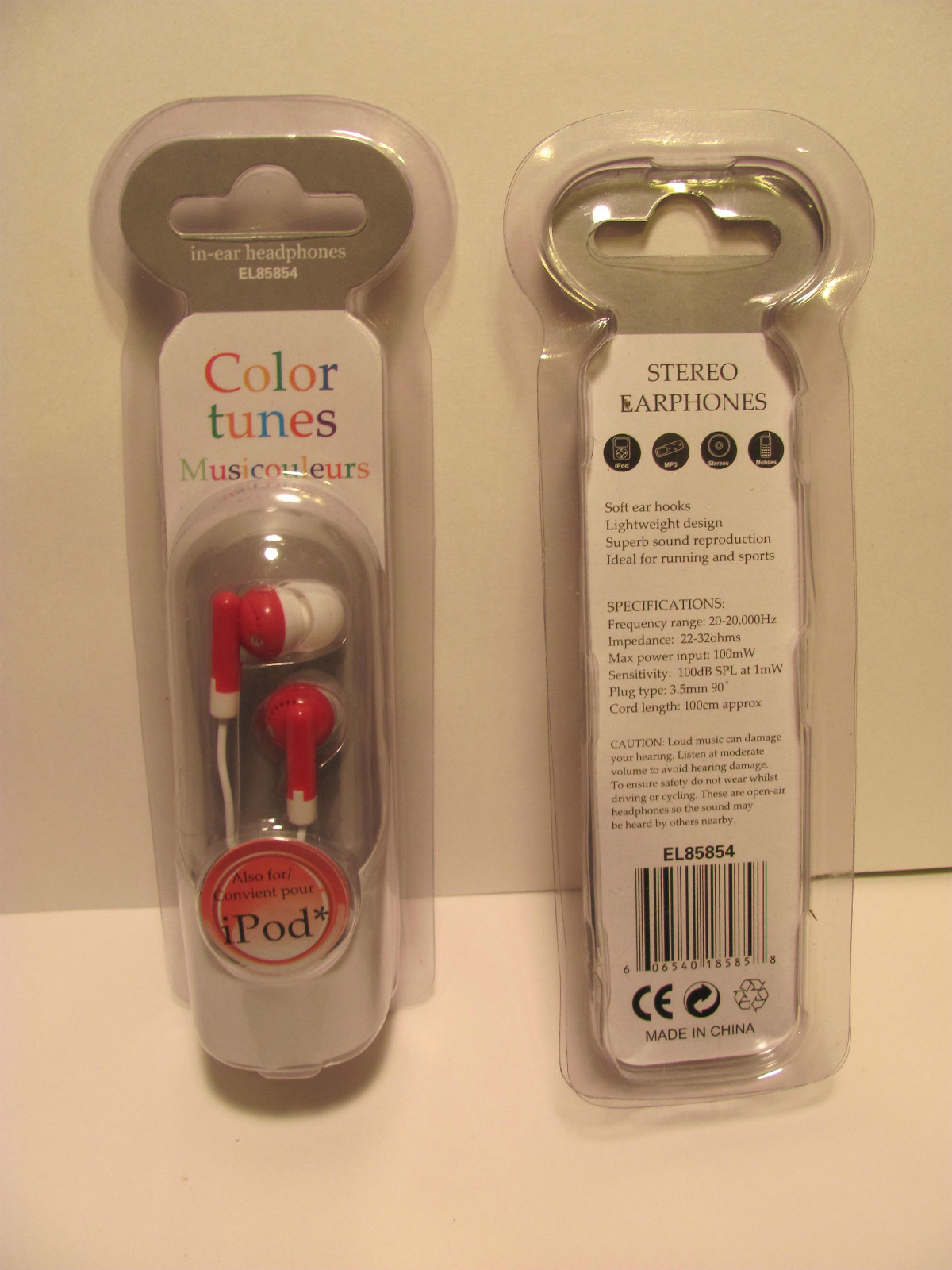 in ear headphones Red Color tunes Musiccouleurs for Ipod   ***new in pack***