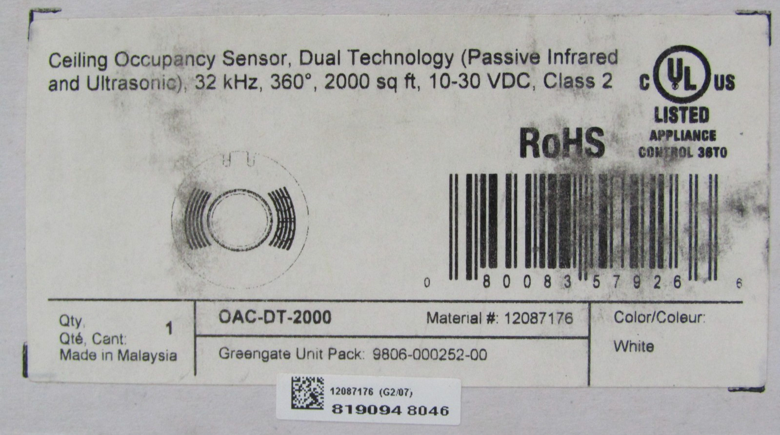🙌 NEW GREENGATE 360° CEILING OCCUPANCY SENSOR 2000 SQ. FT. 30VDC OAC-DT-2000