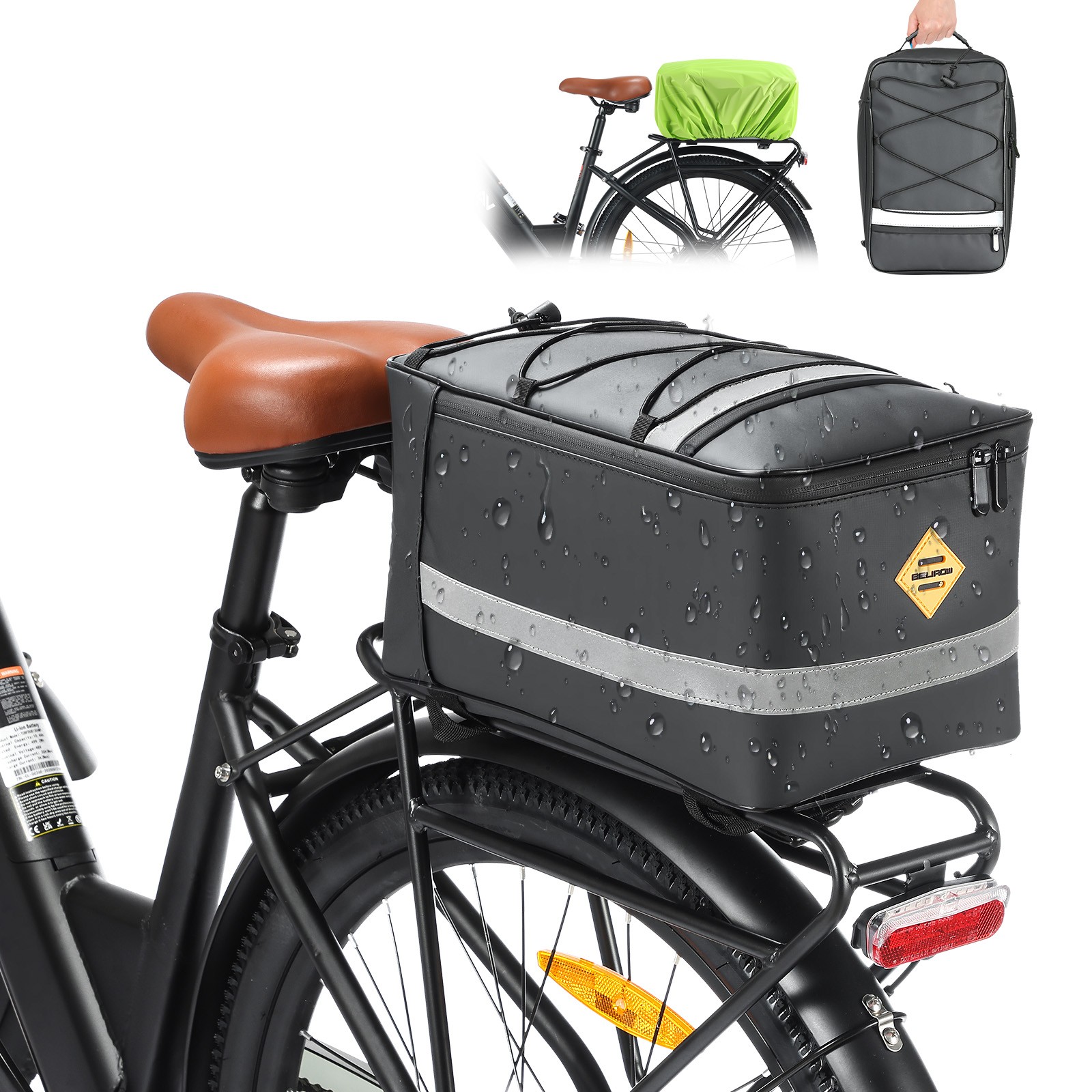 15L Waterproof Bike Trunk Bag Bicycle Rear Rack Cargo Storage Bag Reflective