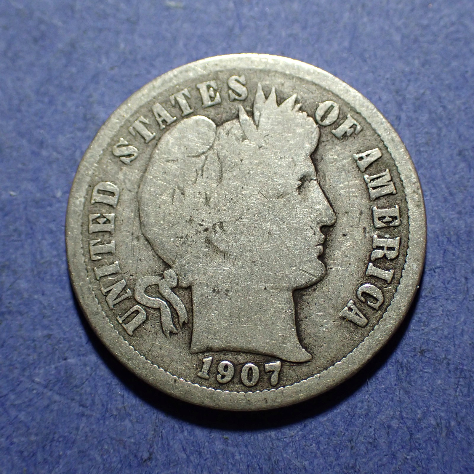 1907 Barber Dime  Good+