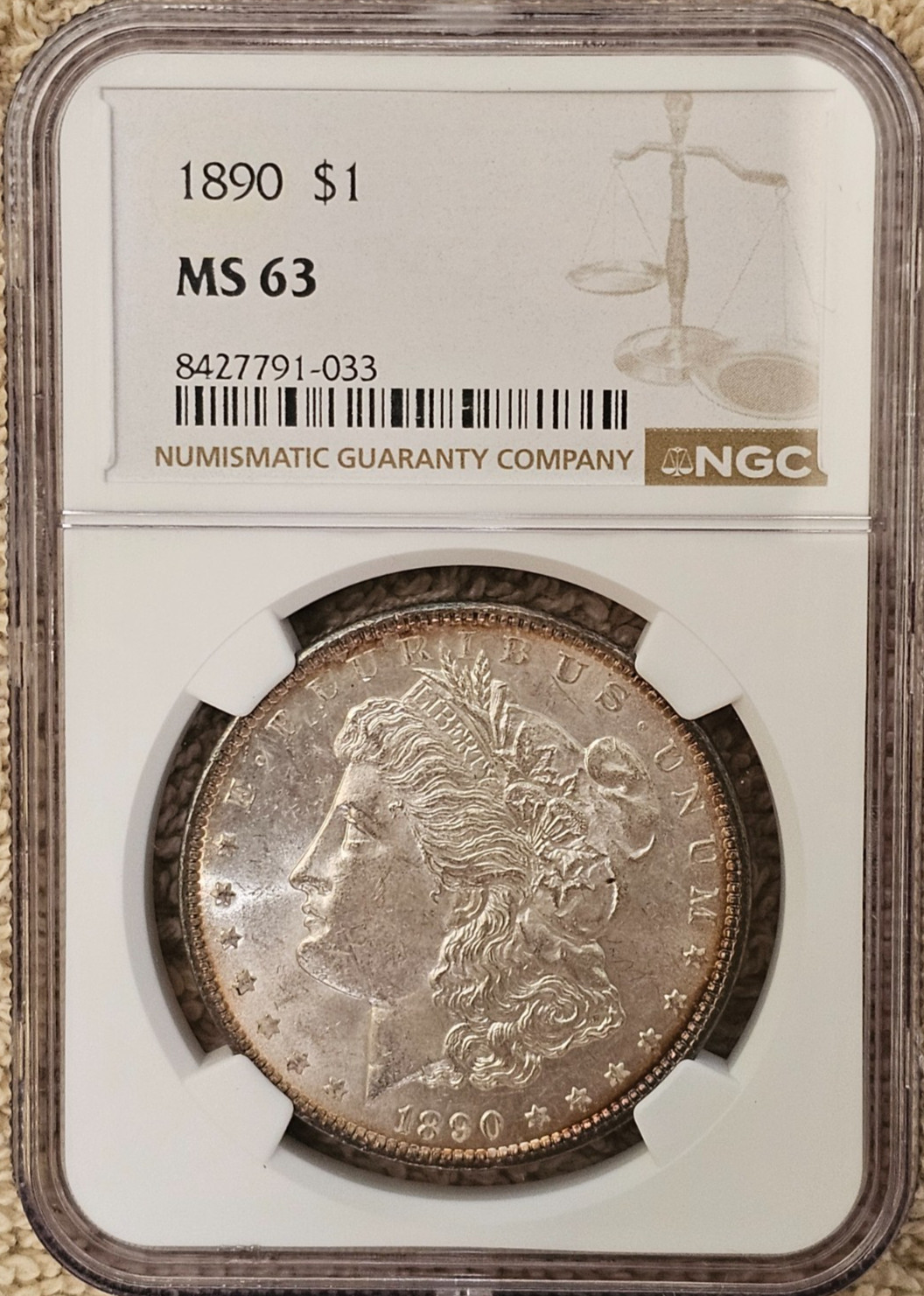 1890 Morgan Silver Dollar NGC MS63  Nice Rim Toning  Free shipping