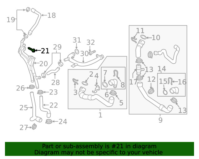 Genuine Audi Engine Coolant Bypass Pipe Bolt N-106-112-01