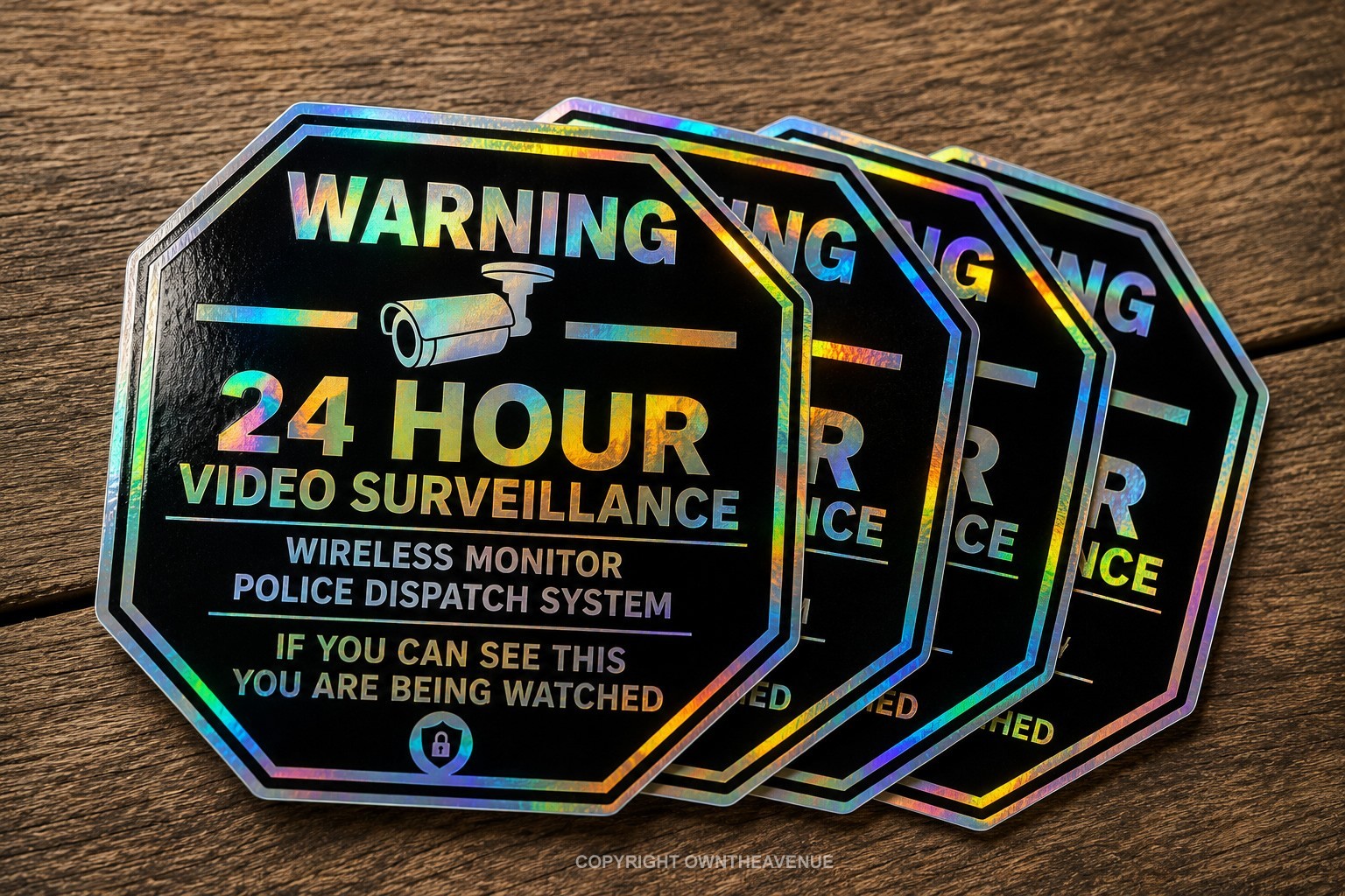 x4 Security Camera 24 Hour Video Surveillance Holographic Stickers Vinyl Decals