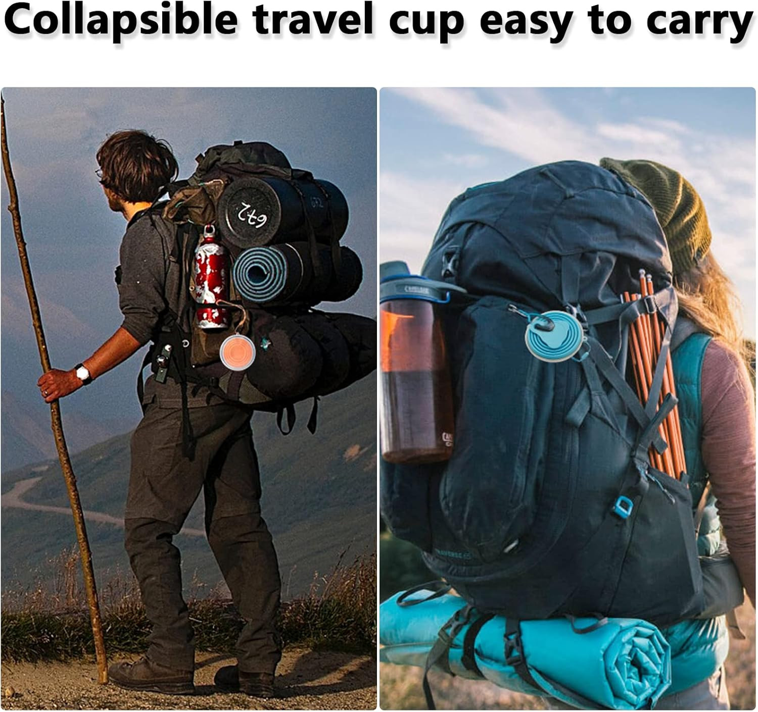 2 Pack Silicone Collapsible Travel Cups Portable Folding Camping Cups with Lids