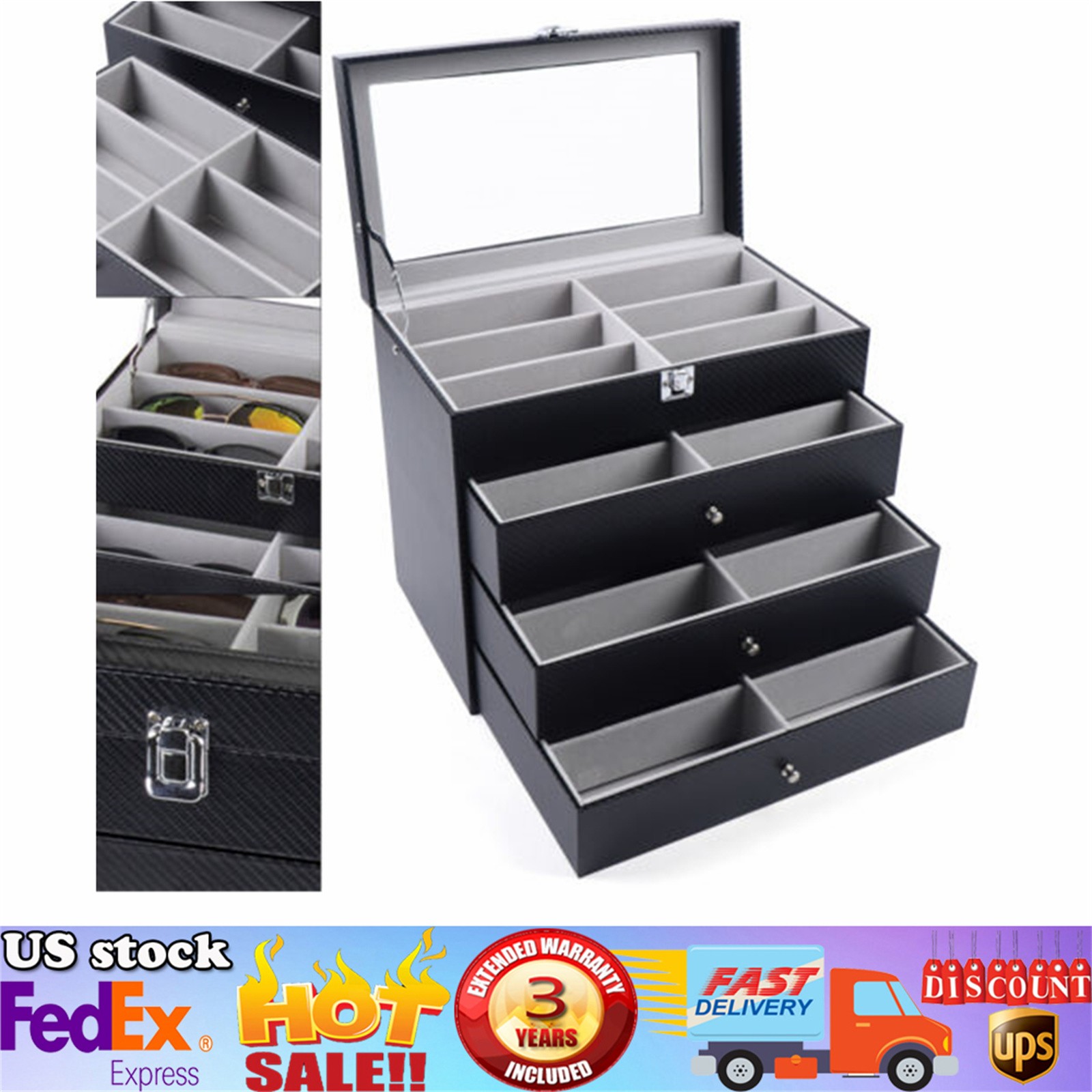 24 Slots Glasses Storage Display Case Organizer Box For Sunglasses Eyeglass Gift