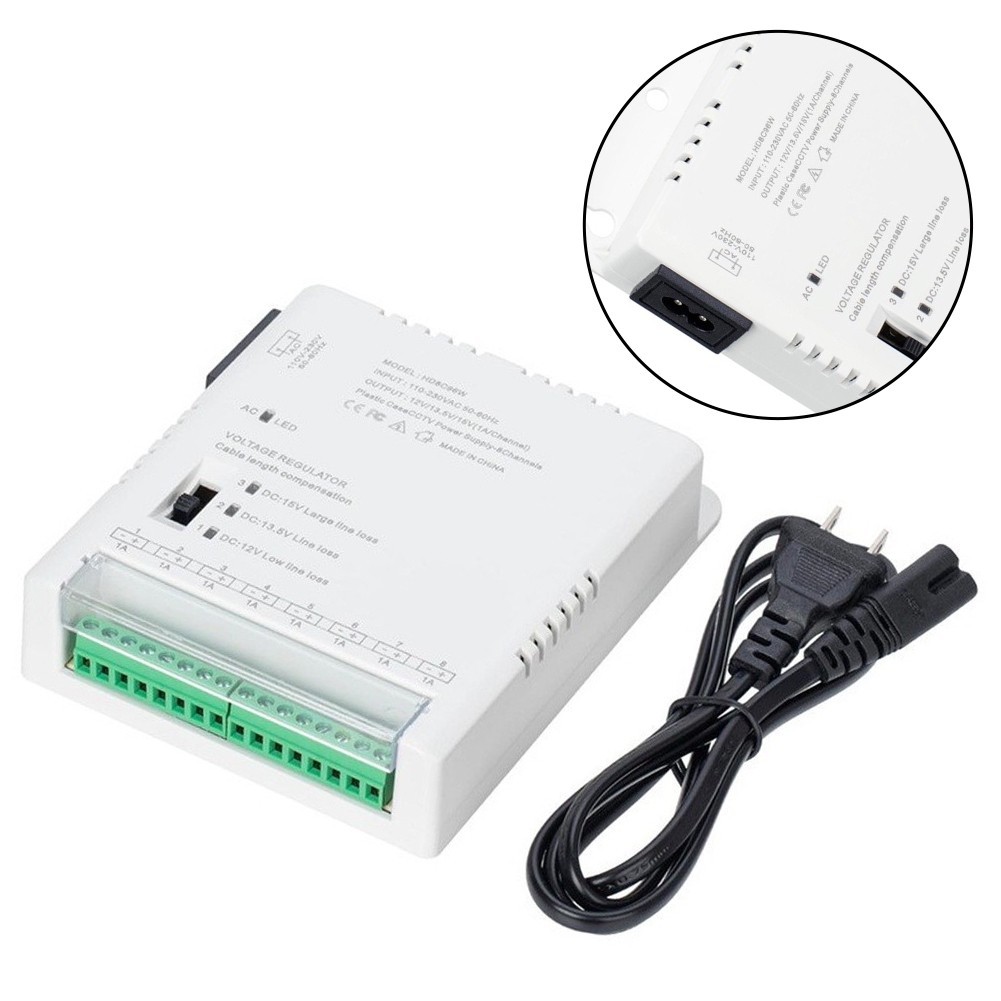 8 Channel 96W For CCTV Power Supply Box with 3 Level Voltage Adjustment