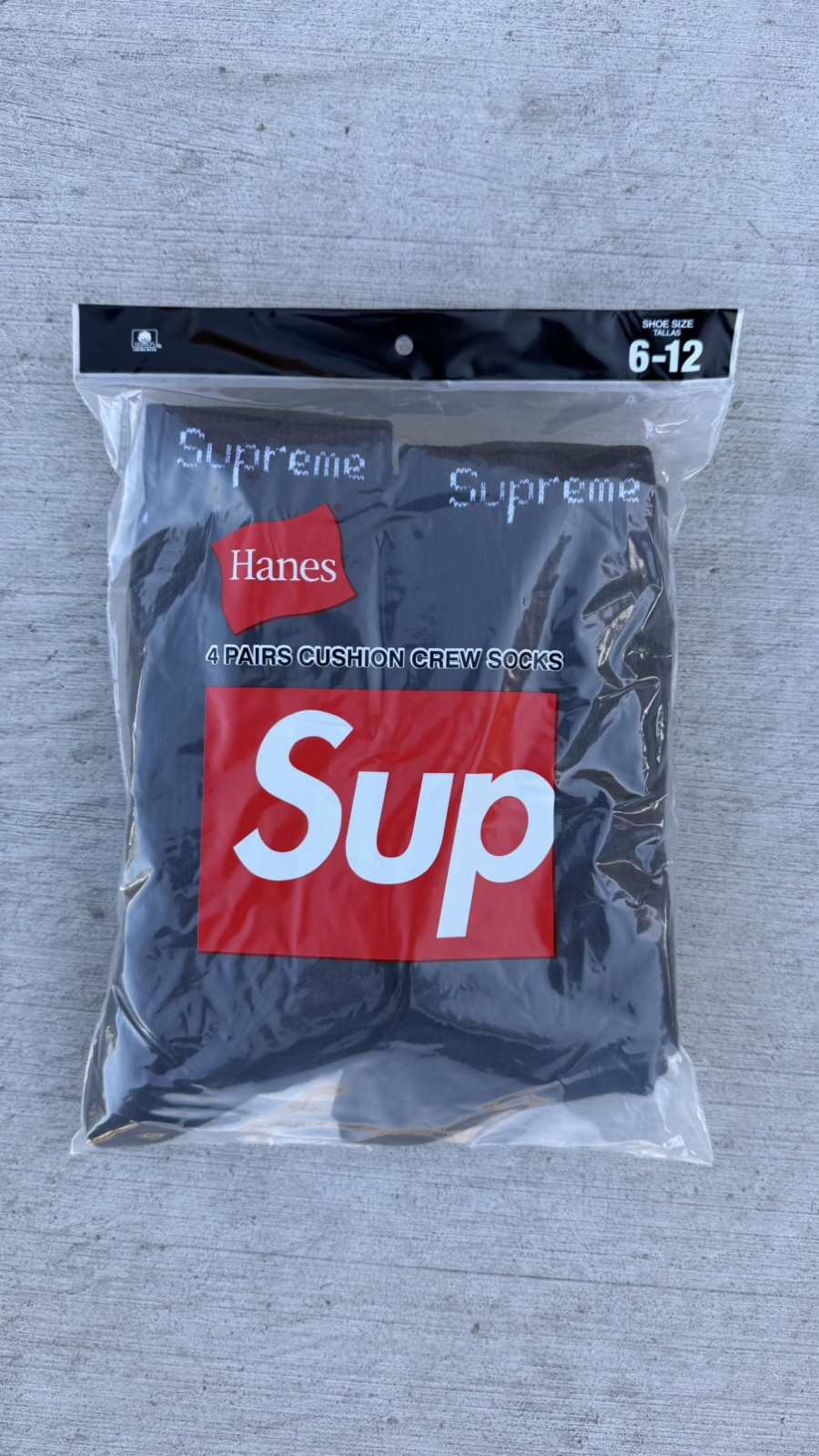 Supreme  Hanes Crew Socks - Black, 4 Pack, Size 6-12 Fast Shipping!