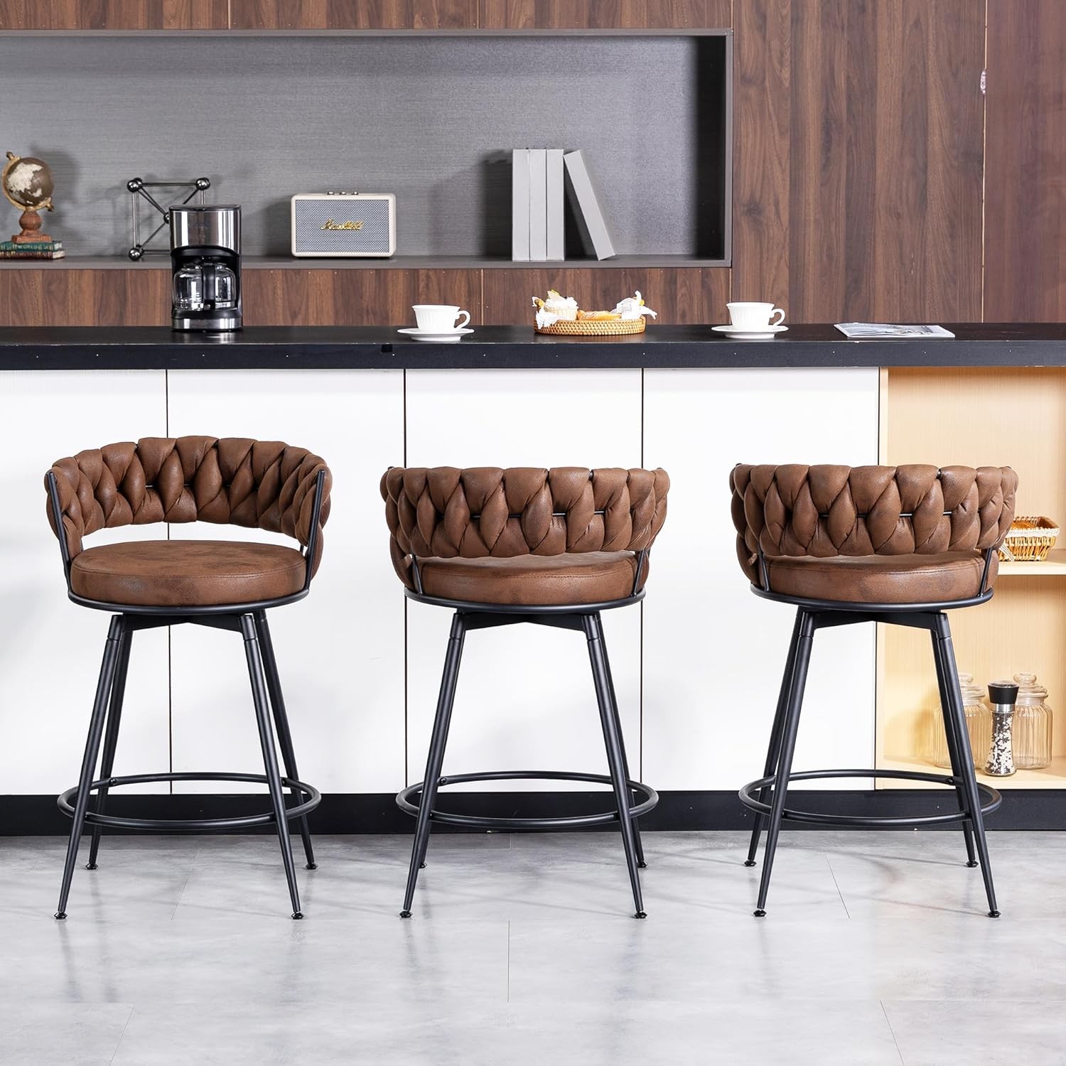 Bar Stools Set of 3, 24 inch Counter Height Bar Stools 360° Swivel Counter Stool