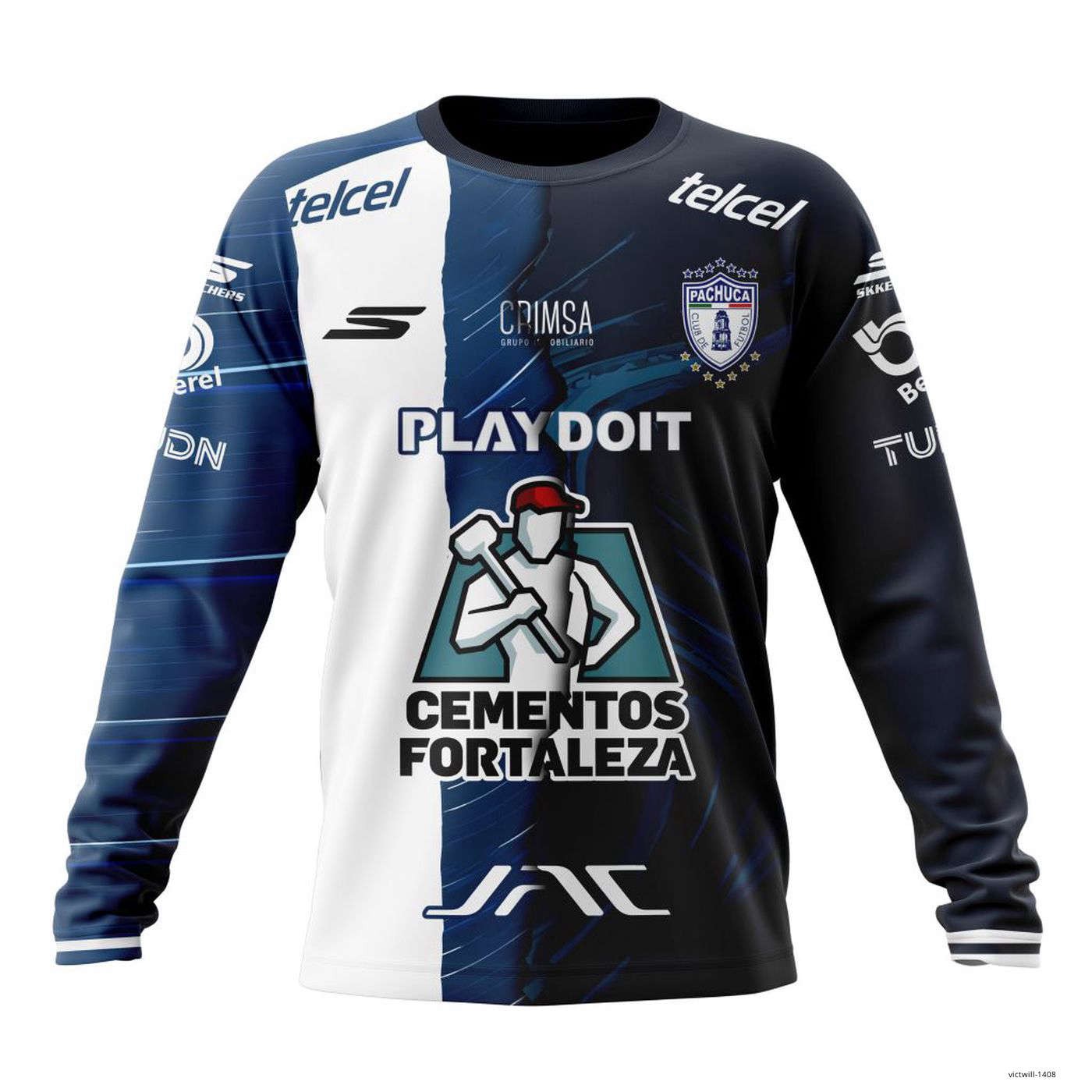 Personalized LIGA MX C.F. Pachuca Long Sleeve Shirt 25-26 Home Mix Away Design