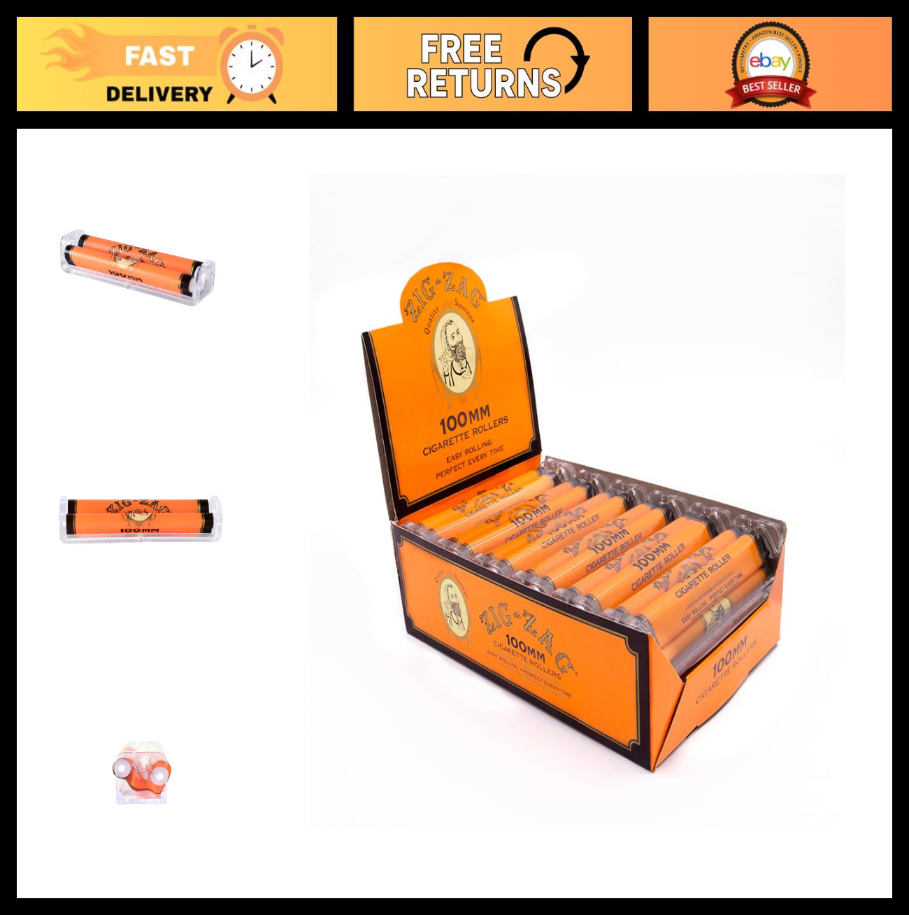 Cigarette Rolling Paper Machine 100mm - 12 Count Carton - Easy Use Roller Tool