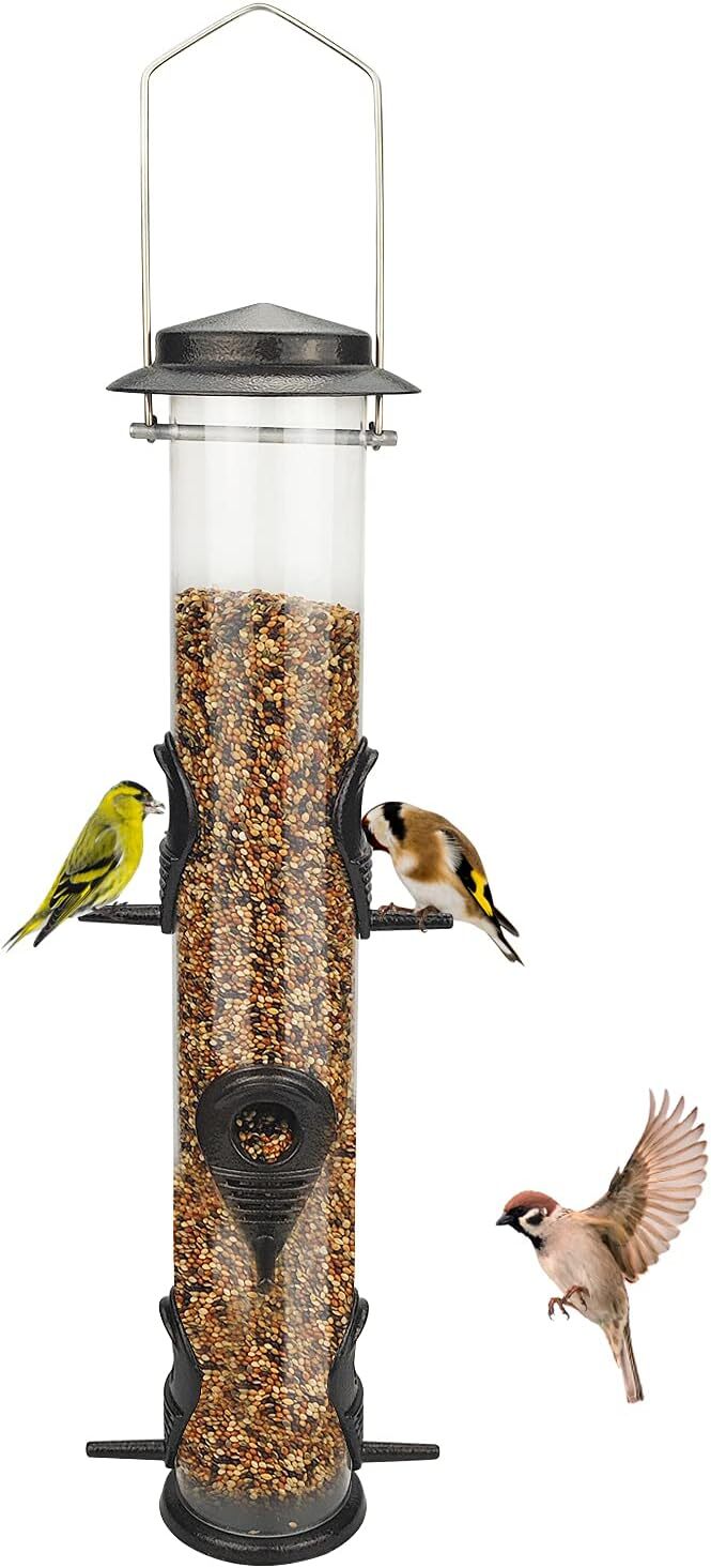 MIXXIDEA Metal Tube Bird Feeders for Outdoors Hanging Aluminum 6 Ports Coffee