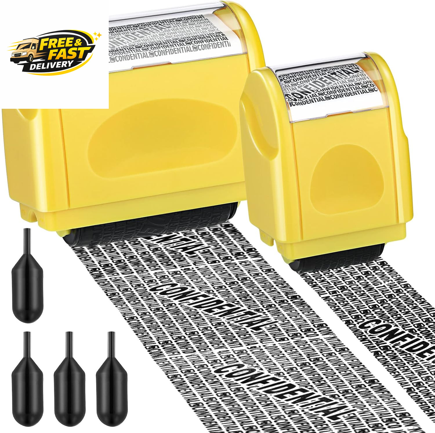 2 Pack Identity Protection Roller Stamp Identity Theft, Confidential, Privacy Ro