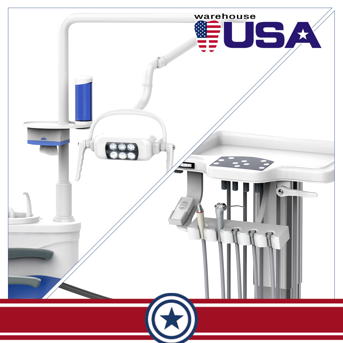 Dental Unit Chair Integral Computer Controlled + Liftable mobile trolley + Stool