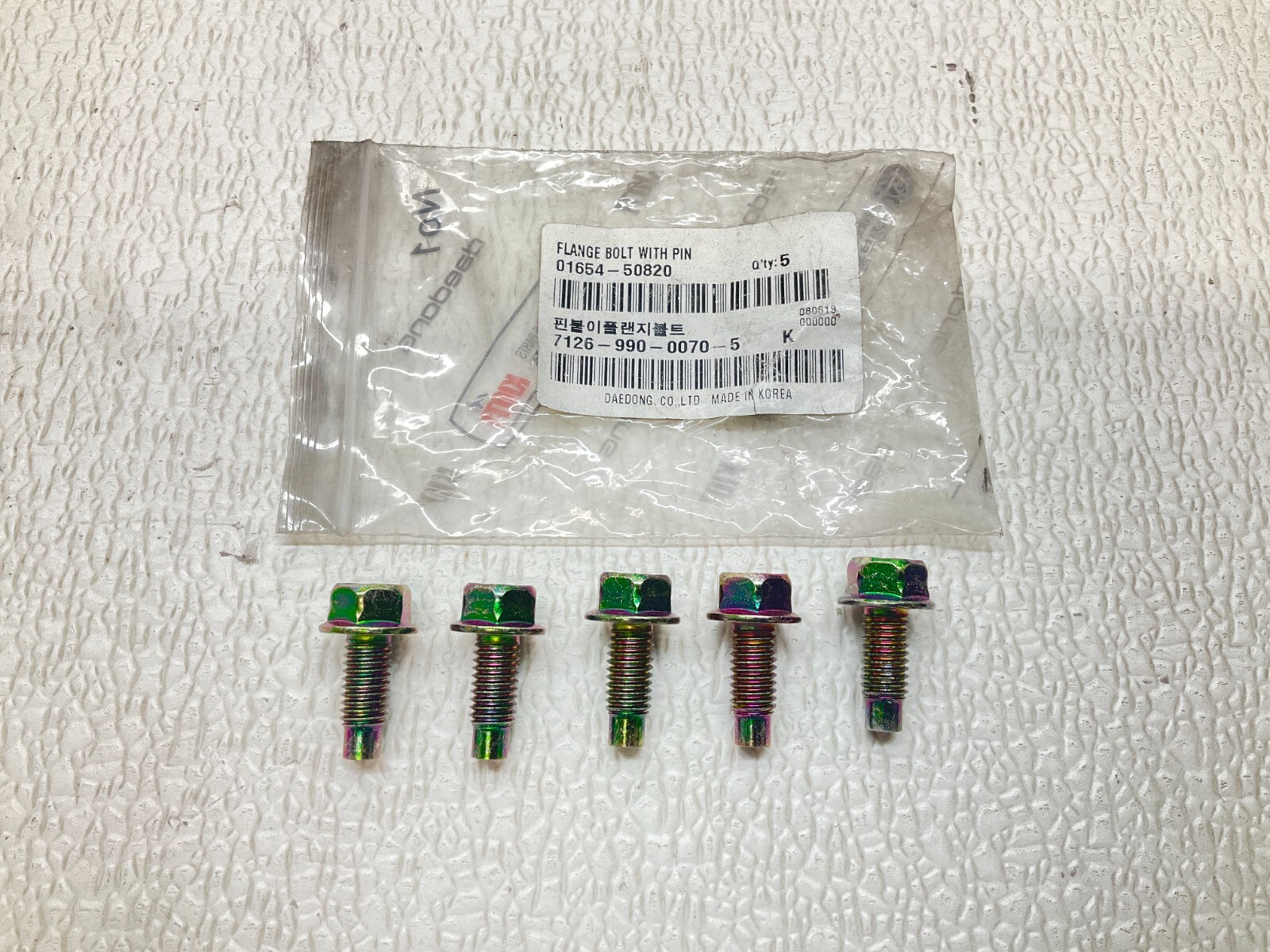 Daedong Kioti 01654-50820 Flange Bolt W/ Pin 0165450820 01654Bag of 5 New (TSC)