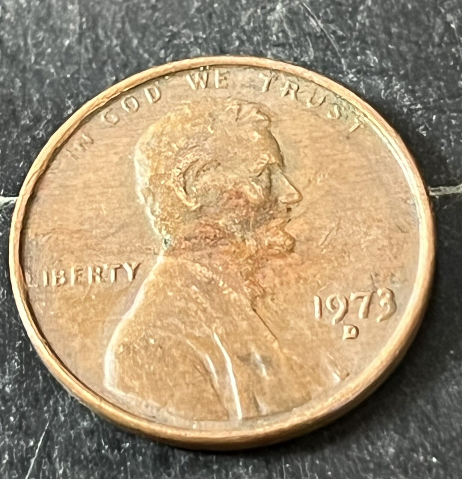 1973 D Lincoln Penny Cent Grease Error Missing L In Liberty
