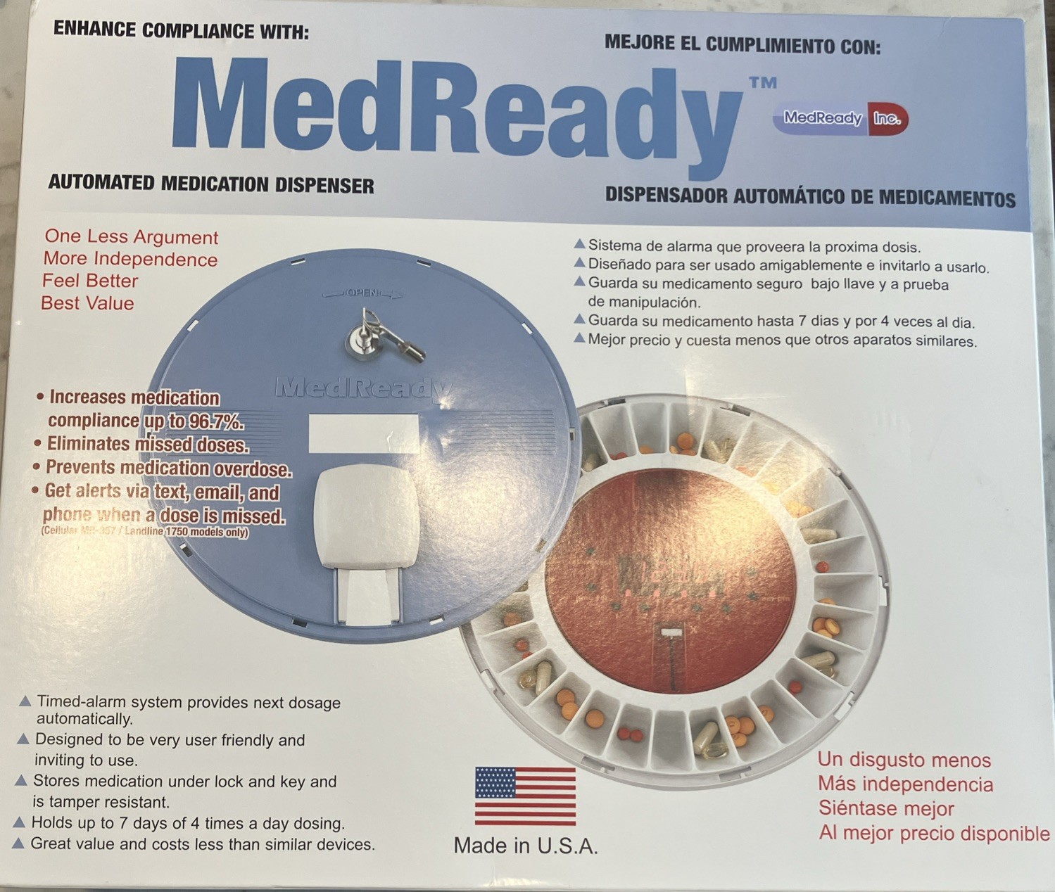 MedReady 1700 Automated Medication Pill Dispenser With Keys, Locking Timed Alarm