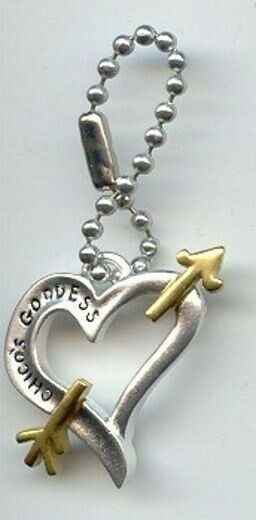 1 CHICO SILVER & GOLD HEART WITH GOLDEN ARROW "CHICO'S GODDESS" KEYCHAIN  T204