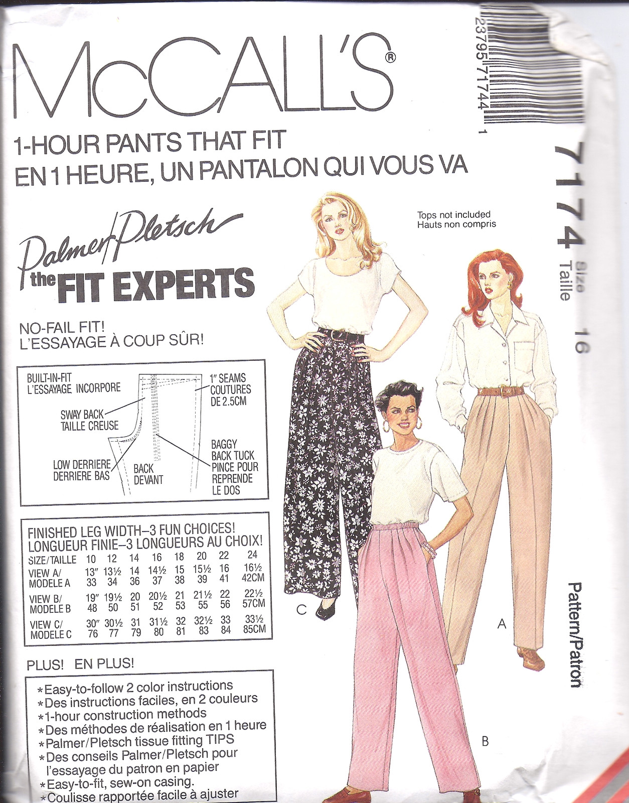 7174 UNCUT Vintage McCalls Pattern Misses Pull on Pants SEWING Palmer Pletsch