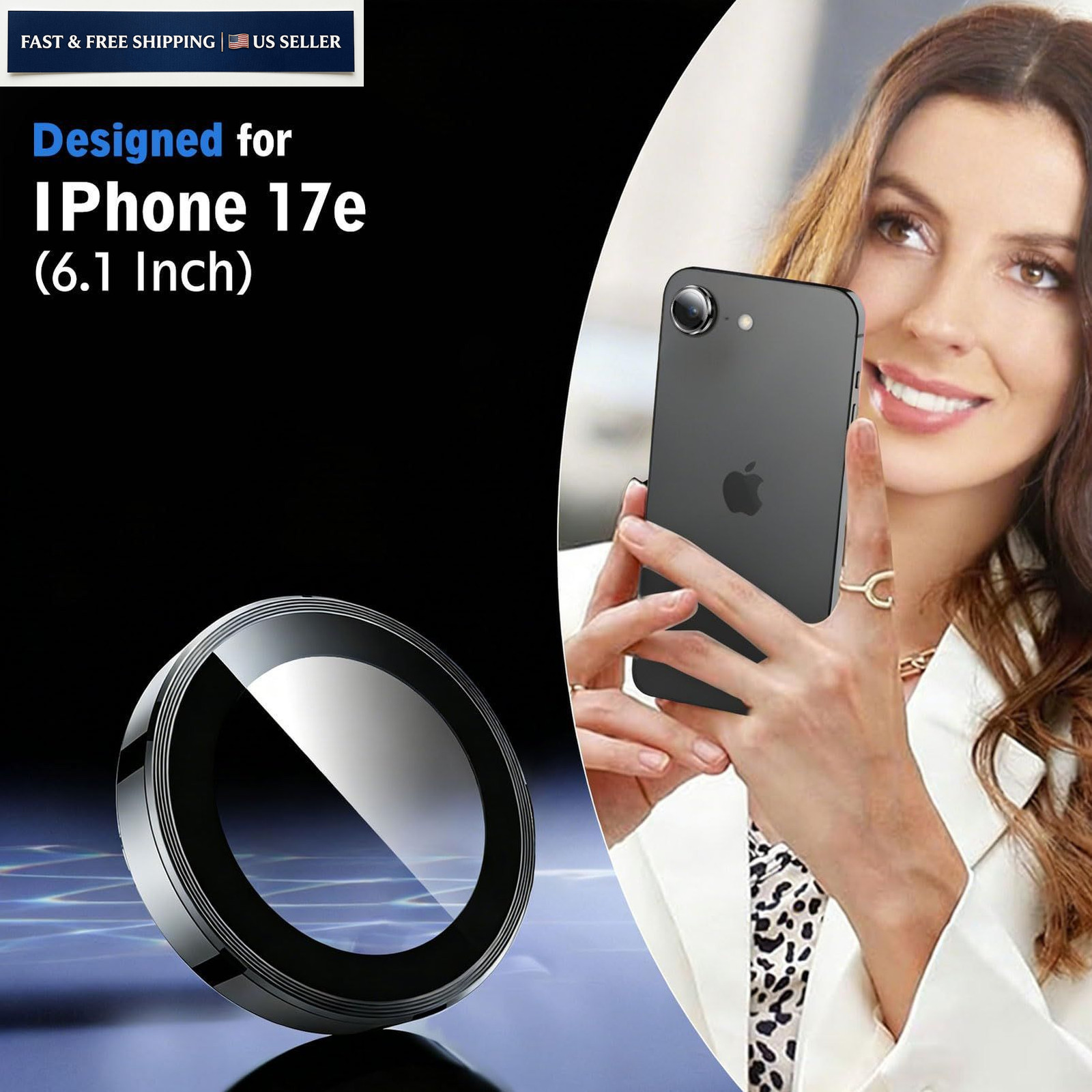 SiHPuoy 3 Pack Camera Lens Protector for iPhone 17e / / 16e, Black