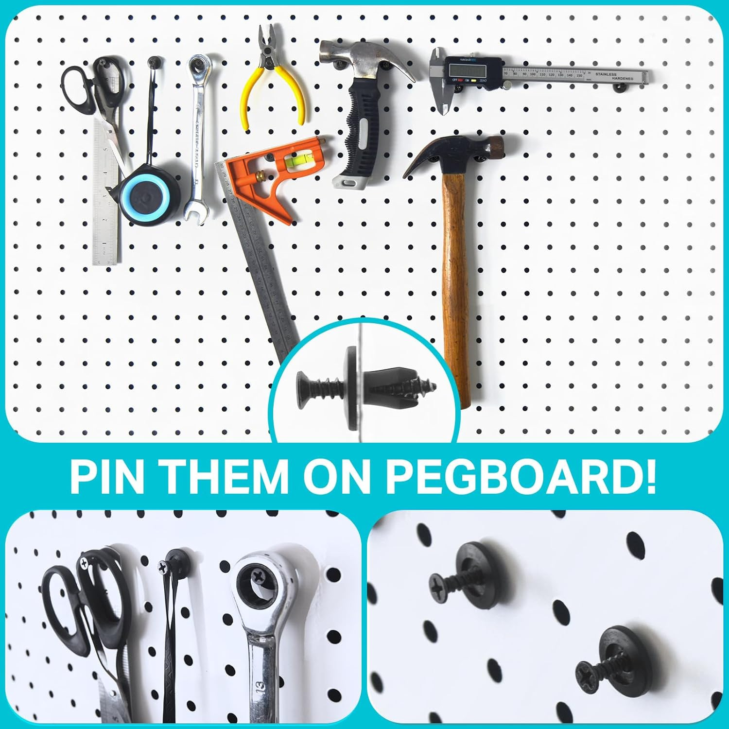 Pegboard Peg Hooks Accessories - 40 Set Pegs with Inserts and Screw Fit 1/4 P...