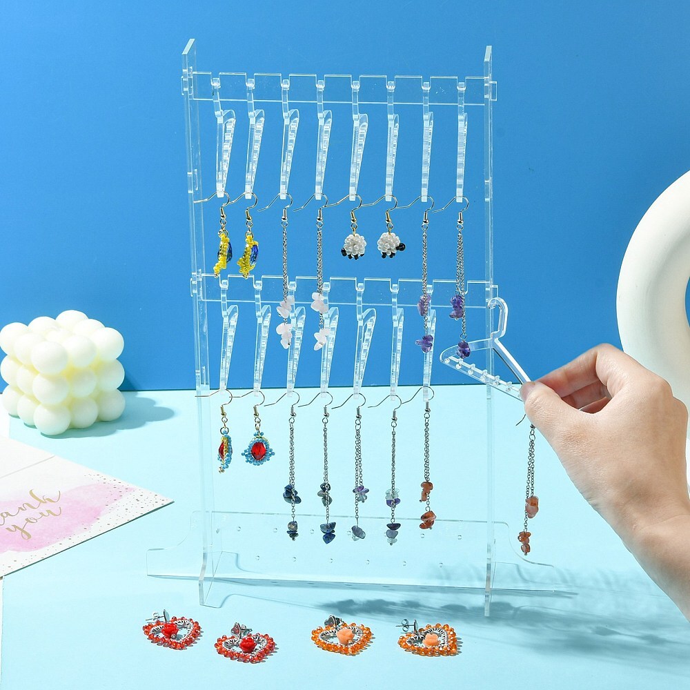 Transparent Acrylic Earring Display Stand Large Earring Hanger 2 Layers Storage
