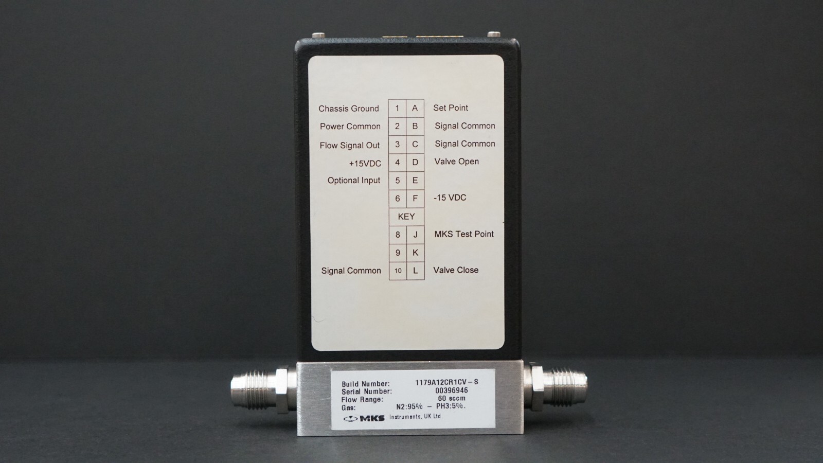 MKS Instruments 1179A12CR1CV-S Mass Flow Controller MFC, 60 SCCM N2 95% / PH3 5%
