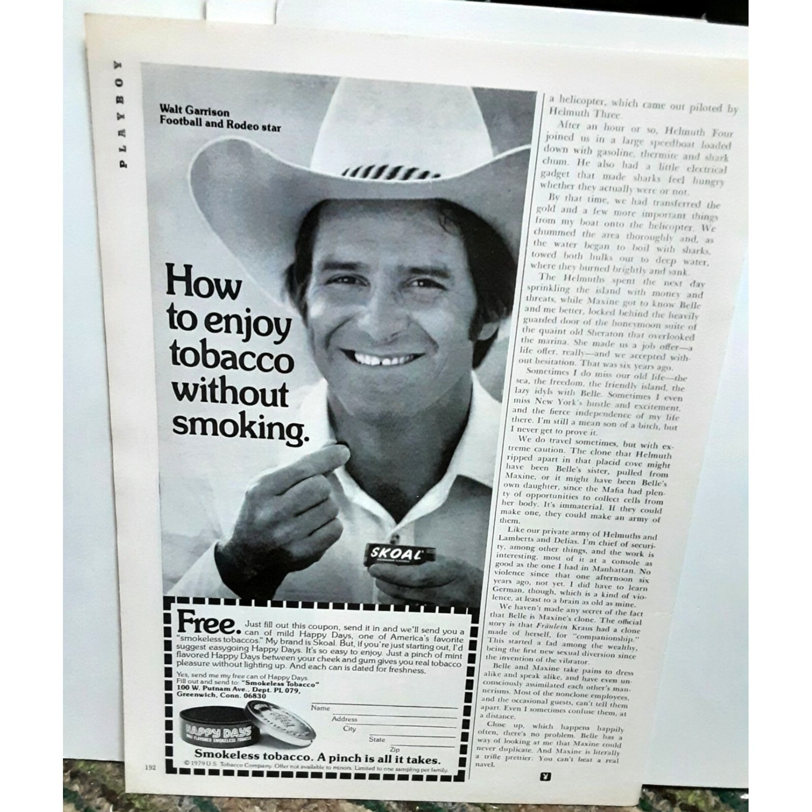 1979 Skoal Tobacco Walt Garrison Dallas Cowboys Original Print Ad vintage