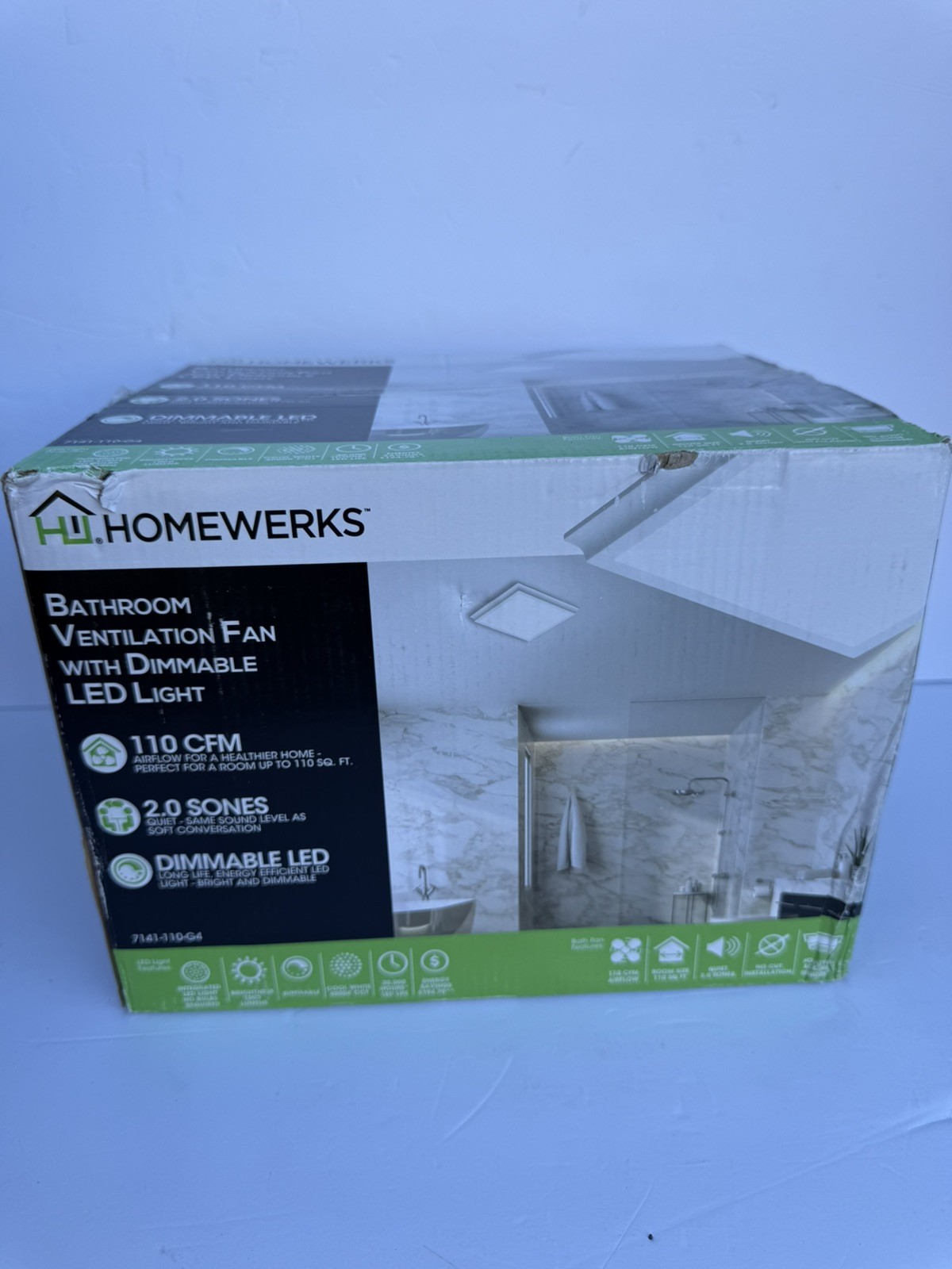 Homewerks 7141-110-G4 Bathroom Fan with Dimmable LED Light 110 CFM 2.0 Sones NEW