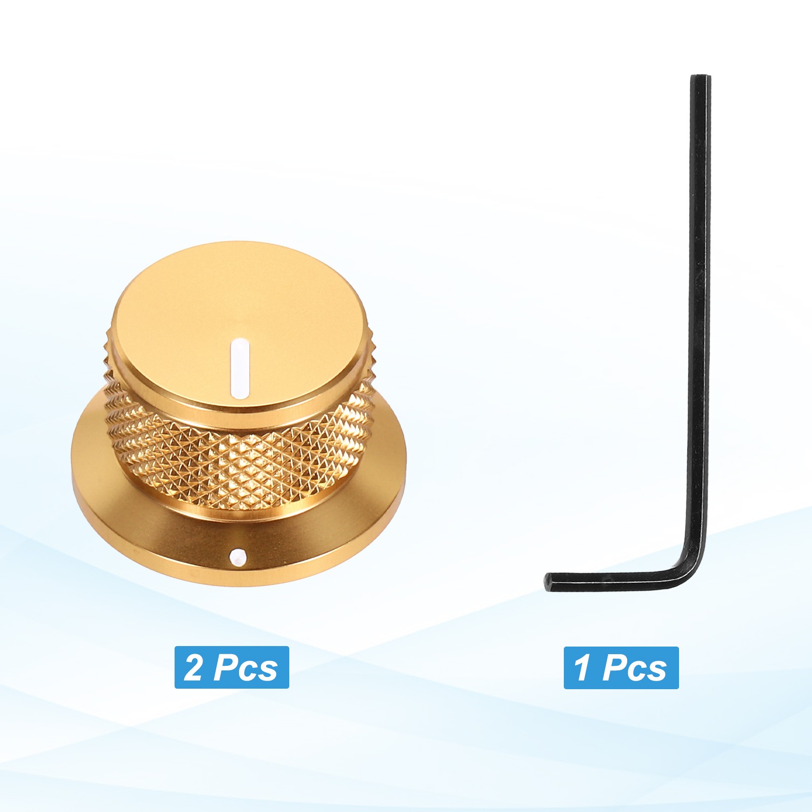 2Pcs Aluminium Knurled Potentiometer Knobs 1/4" Volume Control Top Hats Gold