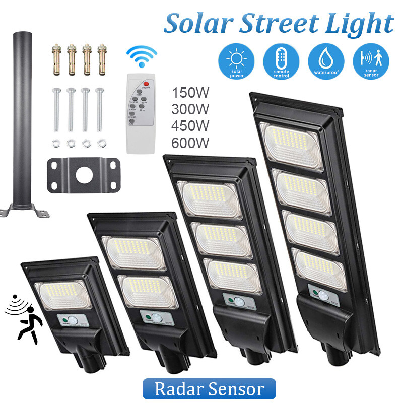 Commercial Outdoor Dusk to Dawn Solar Street Light IP65 150-600W Remote+Pole