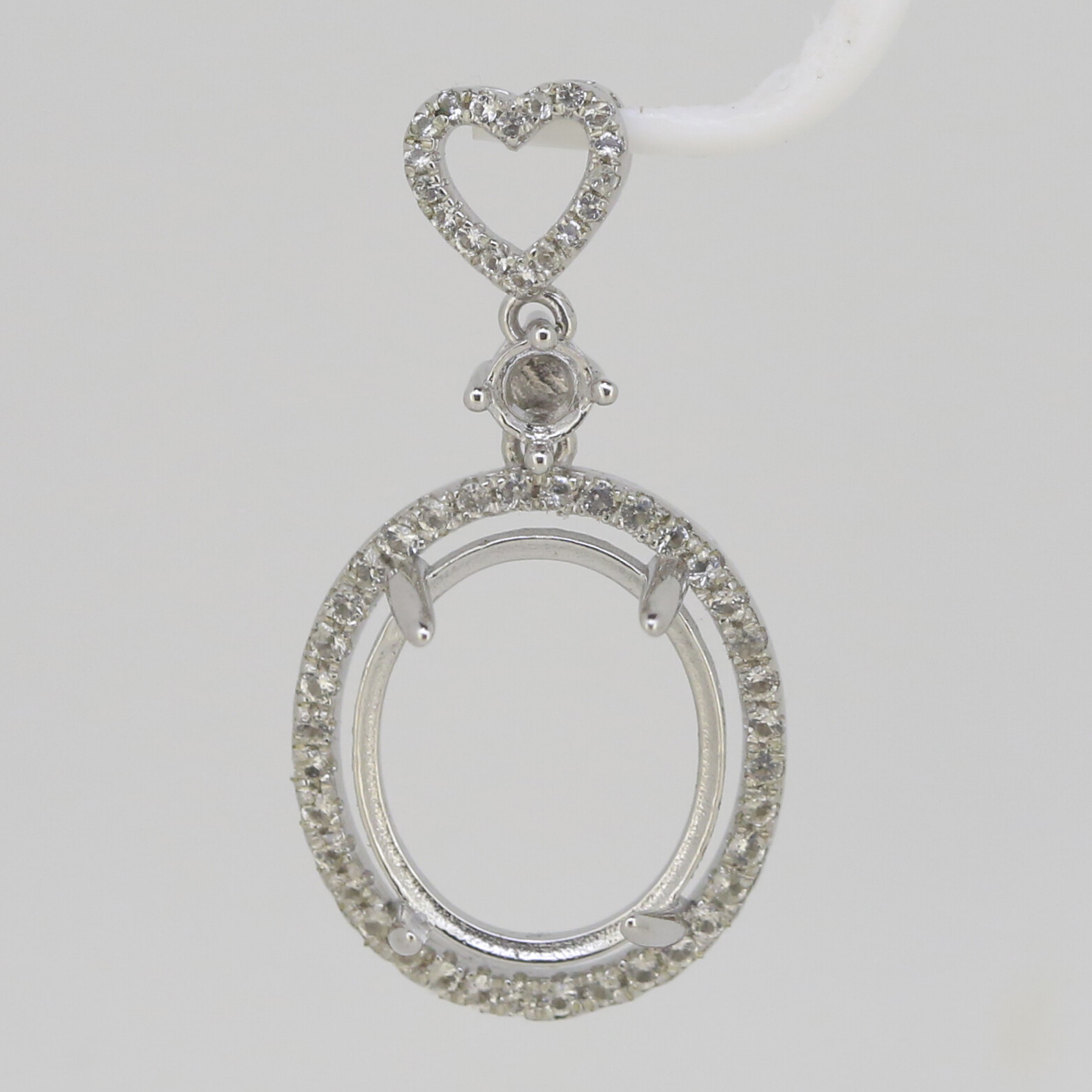 Sterling Silver Semi Mount Pendant Setting Oval OV 16x13mm RD4x4mm Cabochon