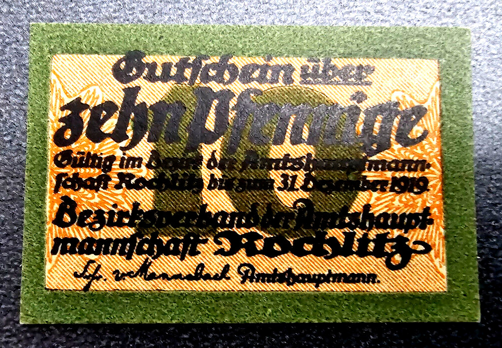 ROCHLITZ NOTGELD 10 PFENNIGE 1919 EMERGENCY MONEY GERMANY BANKNOTE (33020)