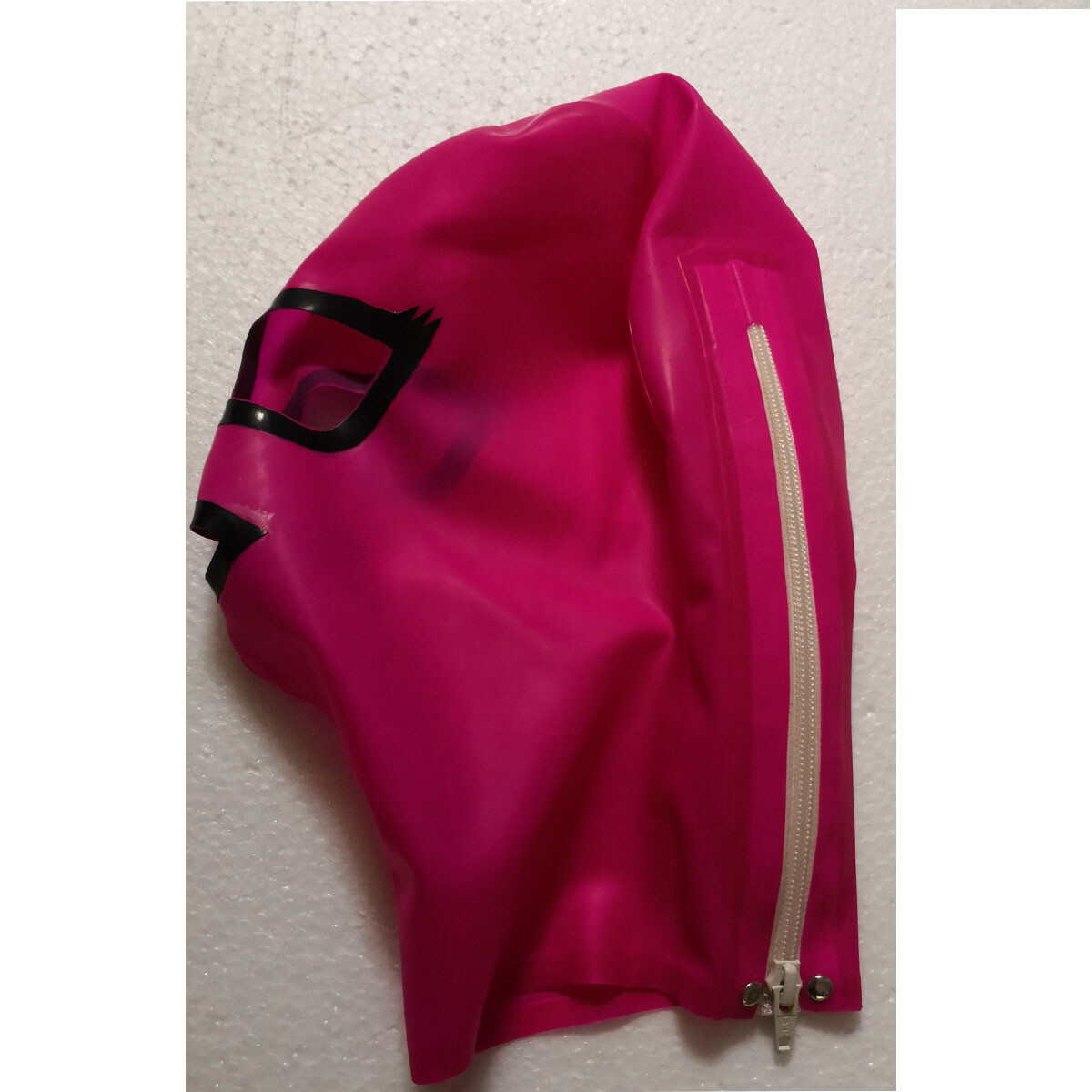 Sexy Rose Red Latex Hood Mask with BlackTrim Back Zip for Women Wear