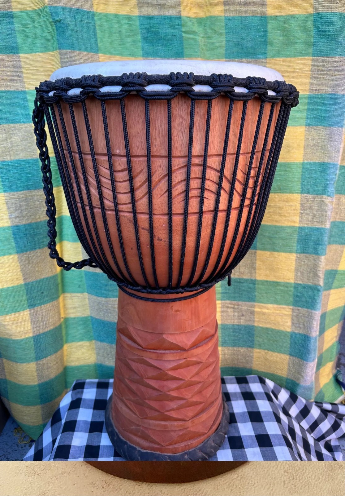 SALE! Handmade 24" Tall Deep Carved Mahogany Djembe Drum M2, FREE Head Cover