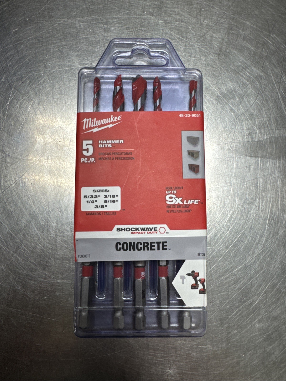 Milwaukee 48-20-9051 SHOCKWAVE 5-Piece Hex Shank Carbide Hammer Concrete Set
