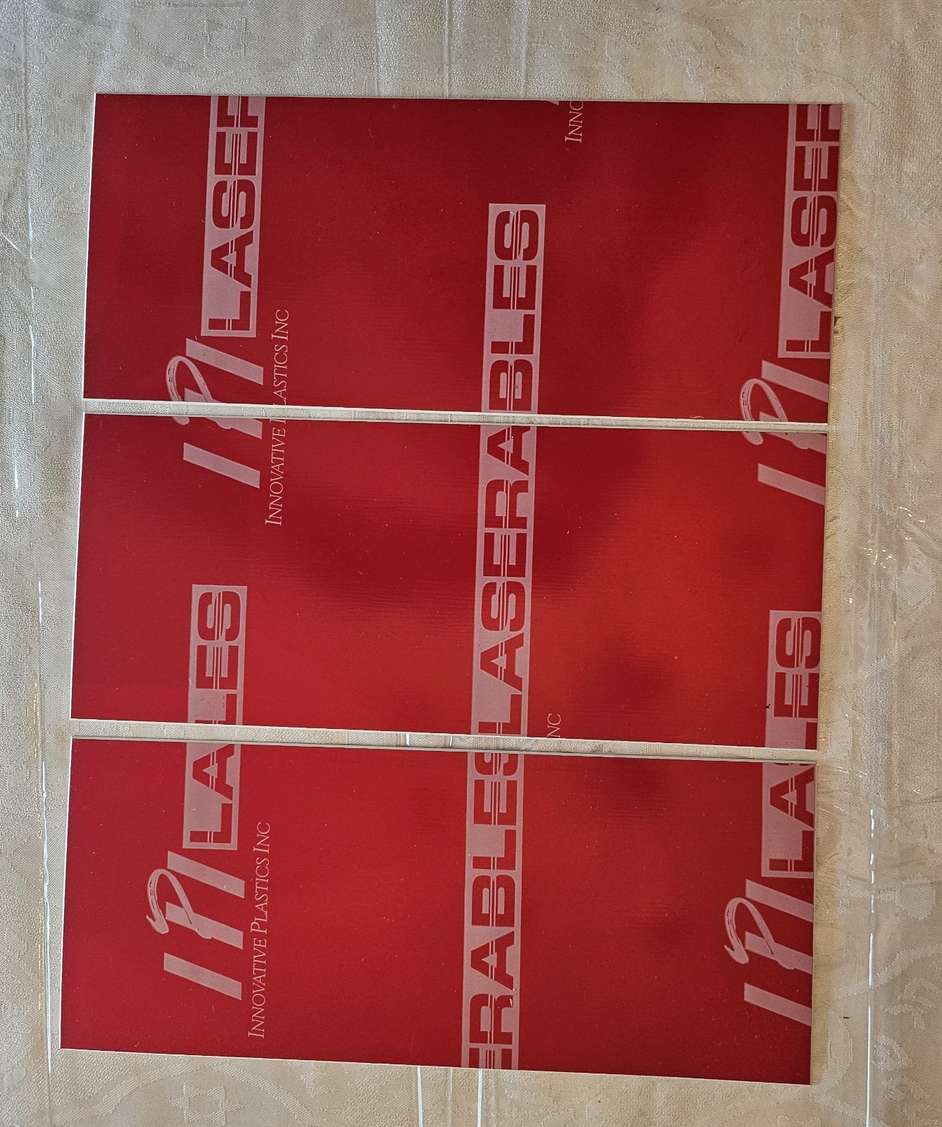 Lot of 3 Sheets Rotary Engraving Stock 12 x 5  IPI Innovative Plastics Red/White