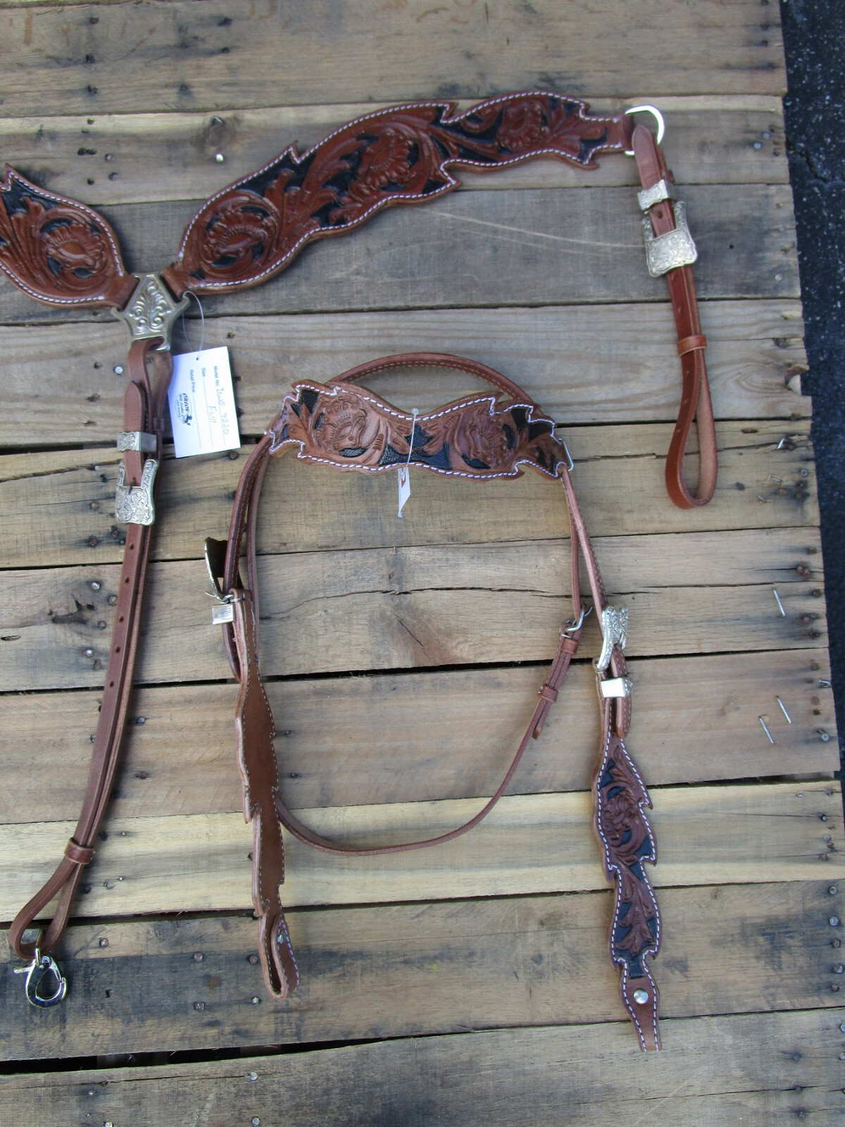 HEADSTALL BREAST COLLAR WESTERN BRIDLE HORSE TRAIL PLEASURE BARREL LEATHER TACK