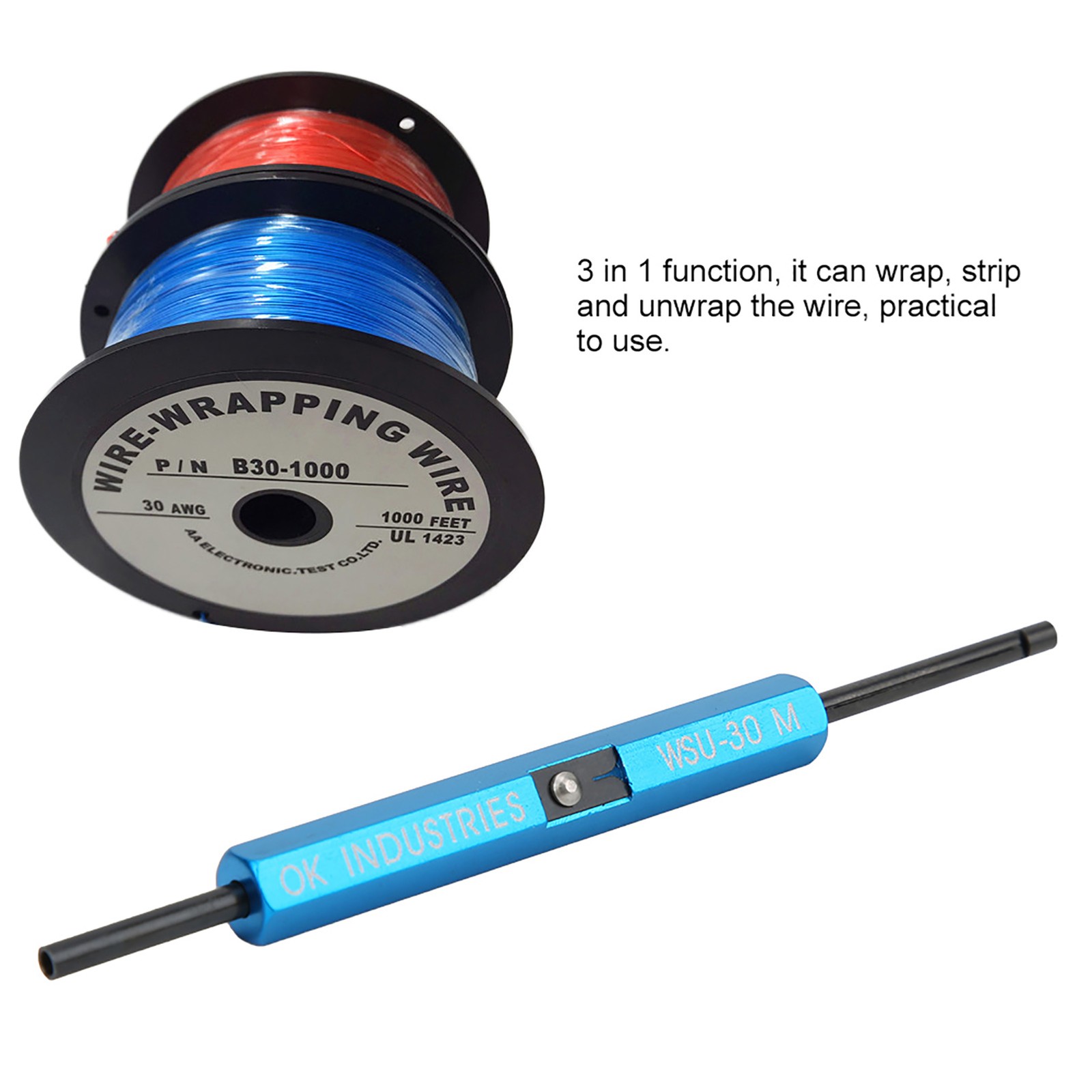 (WSU 30M)3 In 1 Function Single Stranded Wire Wrap Strip Unwrap Hand Tool