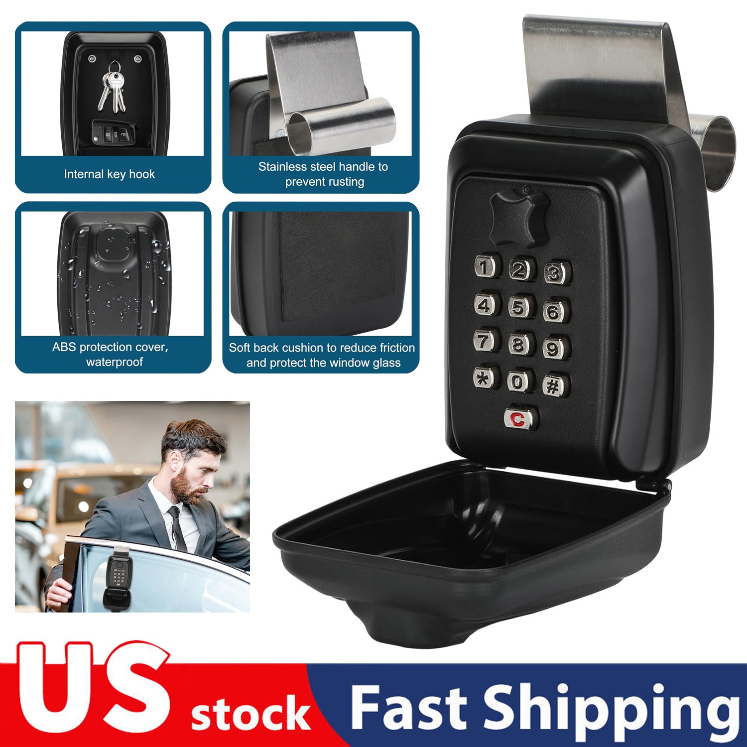 Car Lock Box Car Window Punch Button Lock Box Car Key Lock for Ride Share Turo