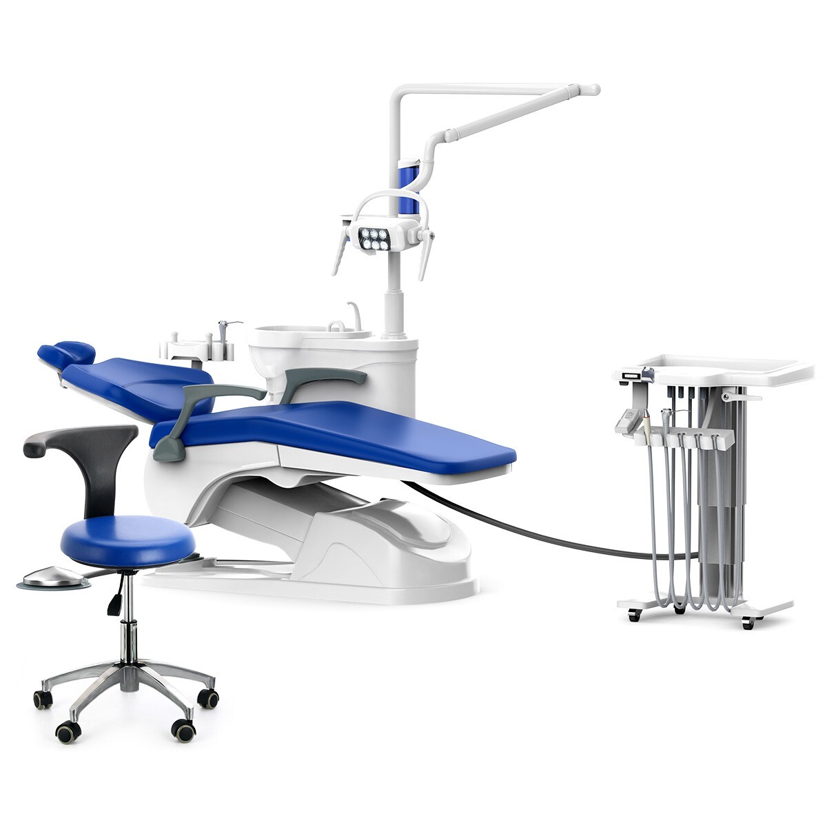 Dental Unit Chair Integral Computer Controlled + Liftable mobile trolley + Stool