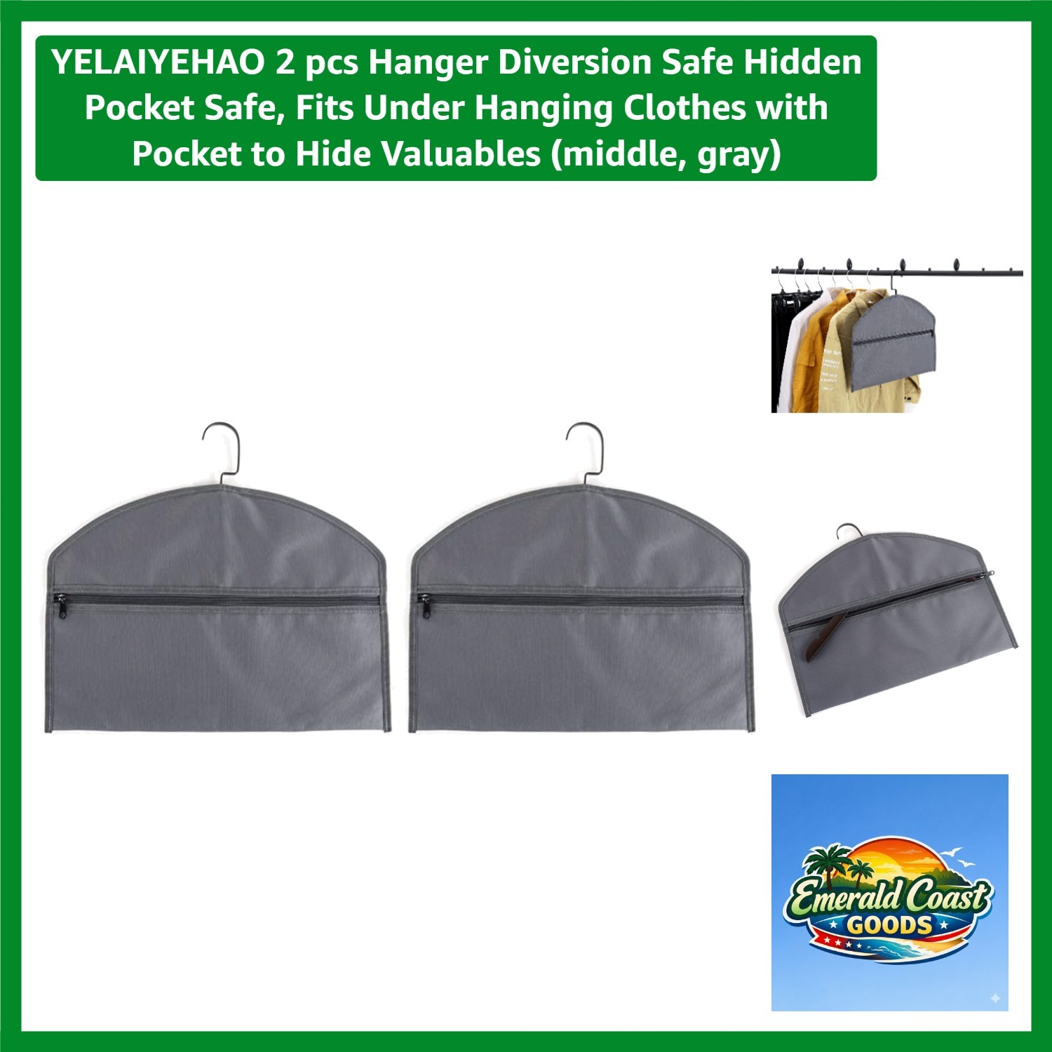 2 PCS Gray Hanger Diversion Safe - Hidden Pocket Safe with Removable Shelf