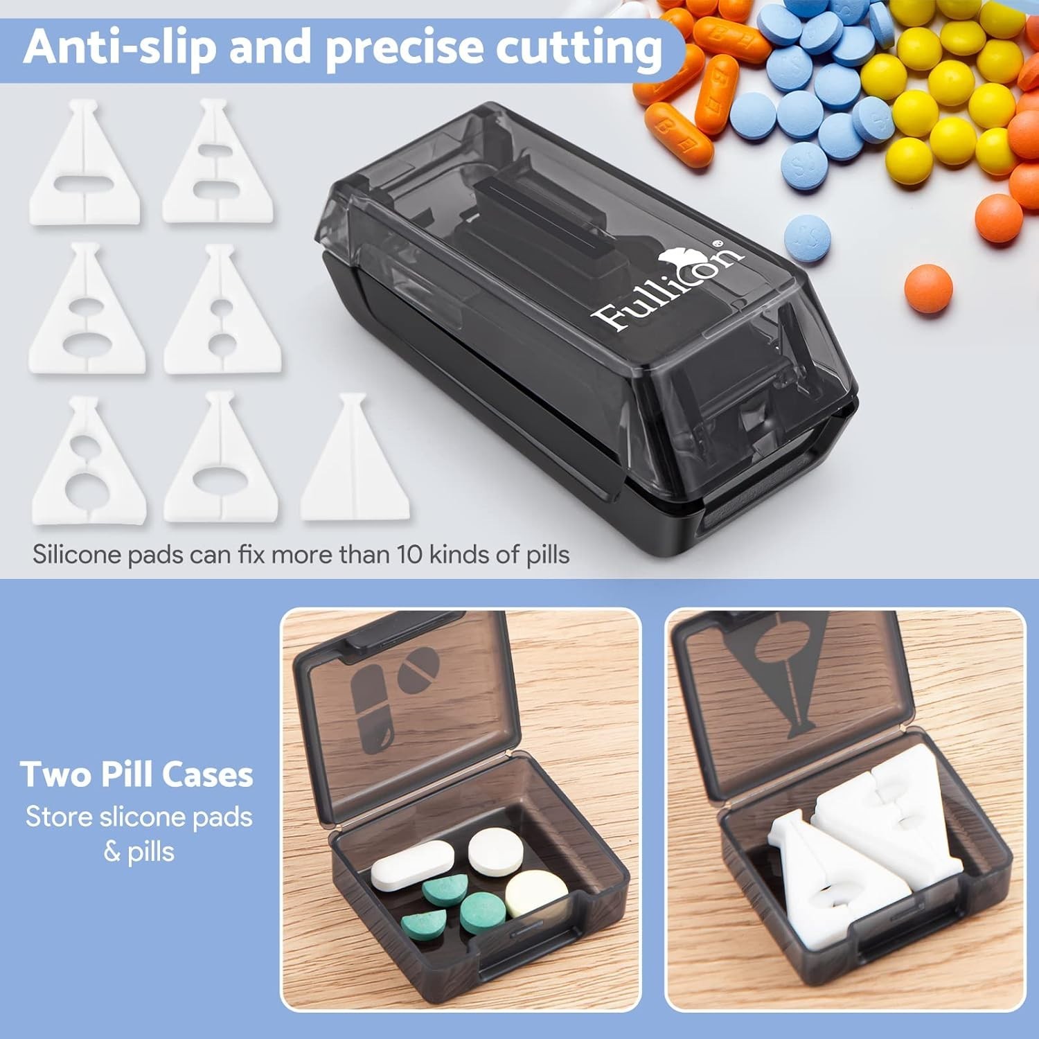 Precision Pill Cutter with V-Shape Holder & Sharp Blade - Travel-Friendly Design