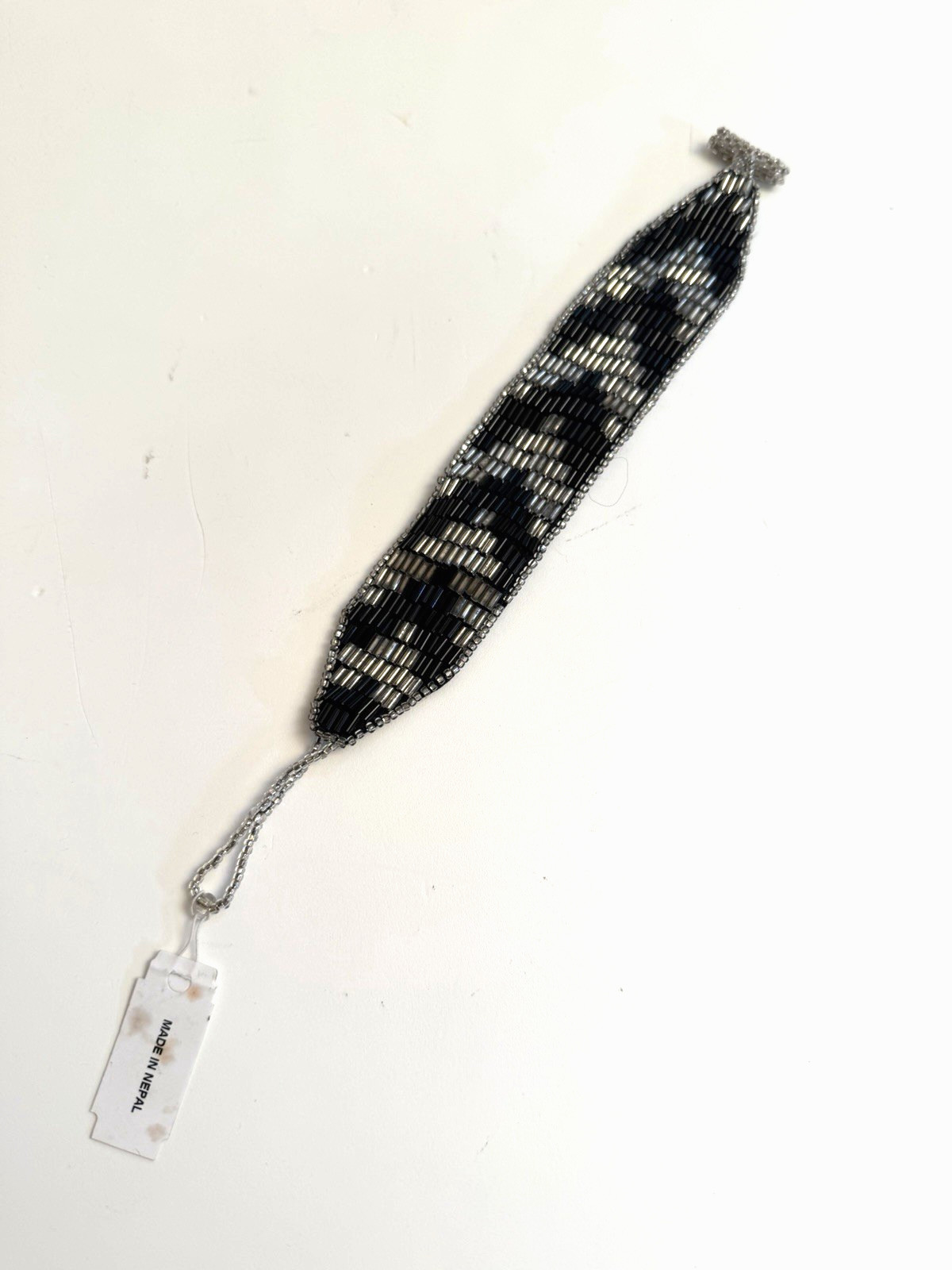 Beautiful Black & Silver Microbead Toggle Bracelet Size 8 1/2" Israel NWT