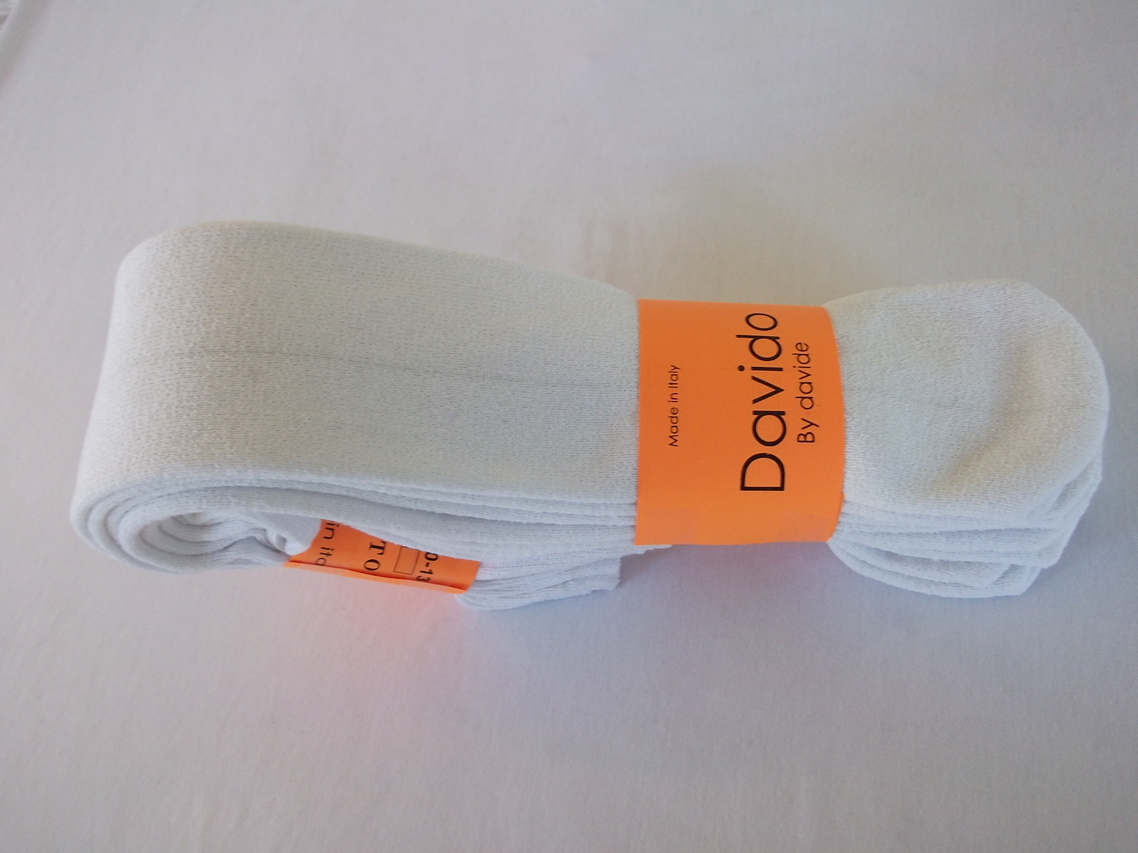 Davido Mens socks tube 24" long made in Italy 100% cotton white 4 pair 10-13