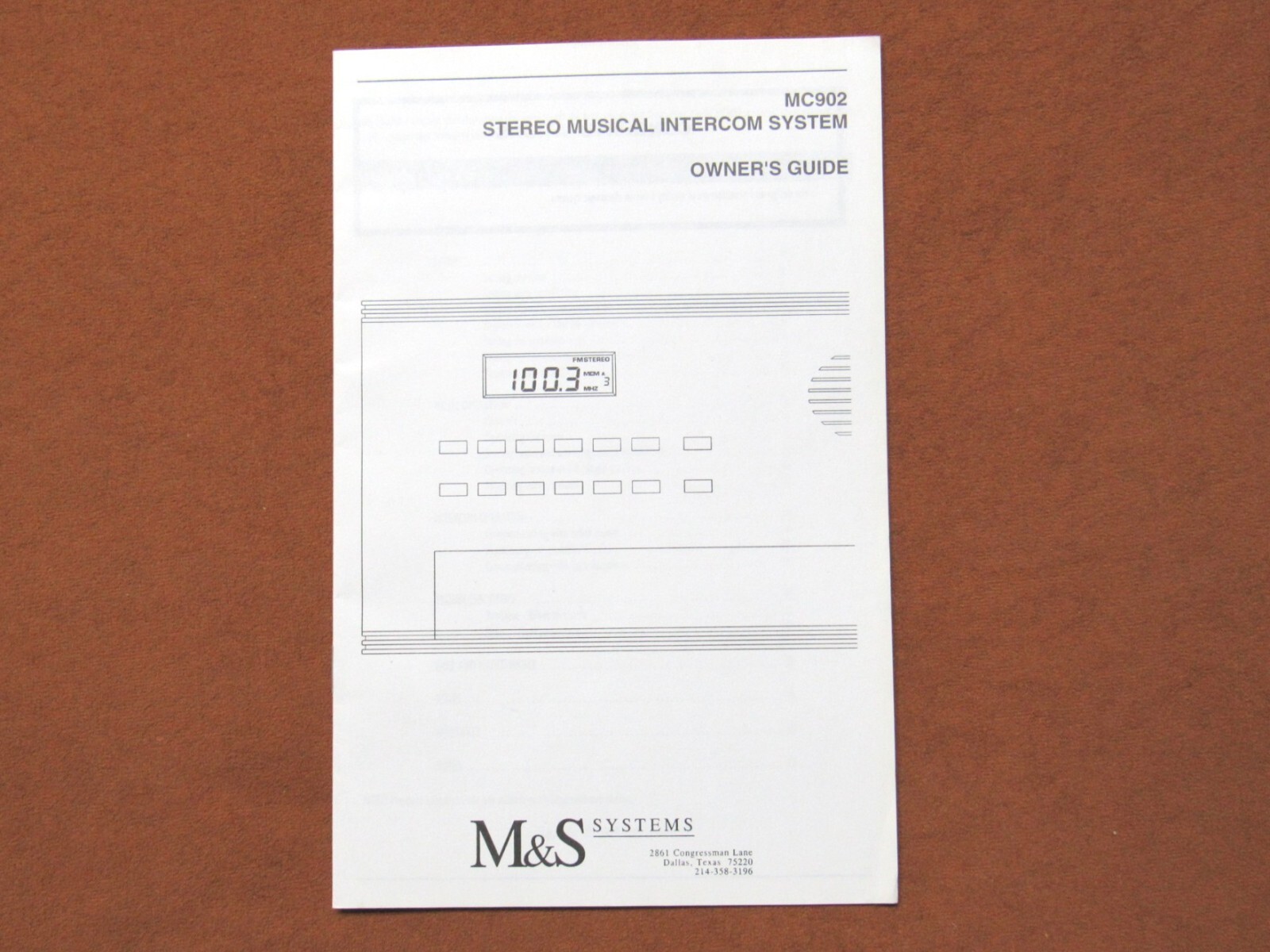 MC902 Owner's Guide - Operating Instructions - Manual M&S Home Intercom